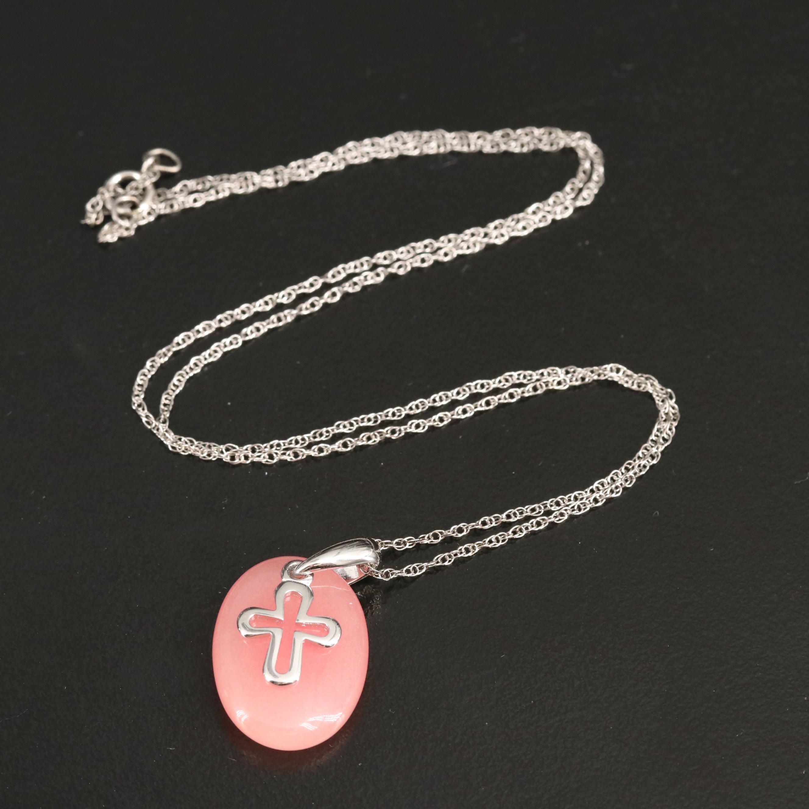 Sterling Quartzite Cross Pendant Necklace