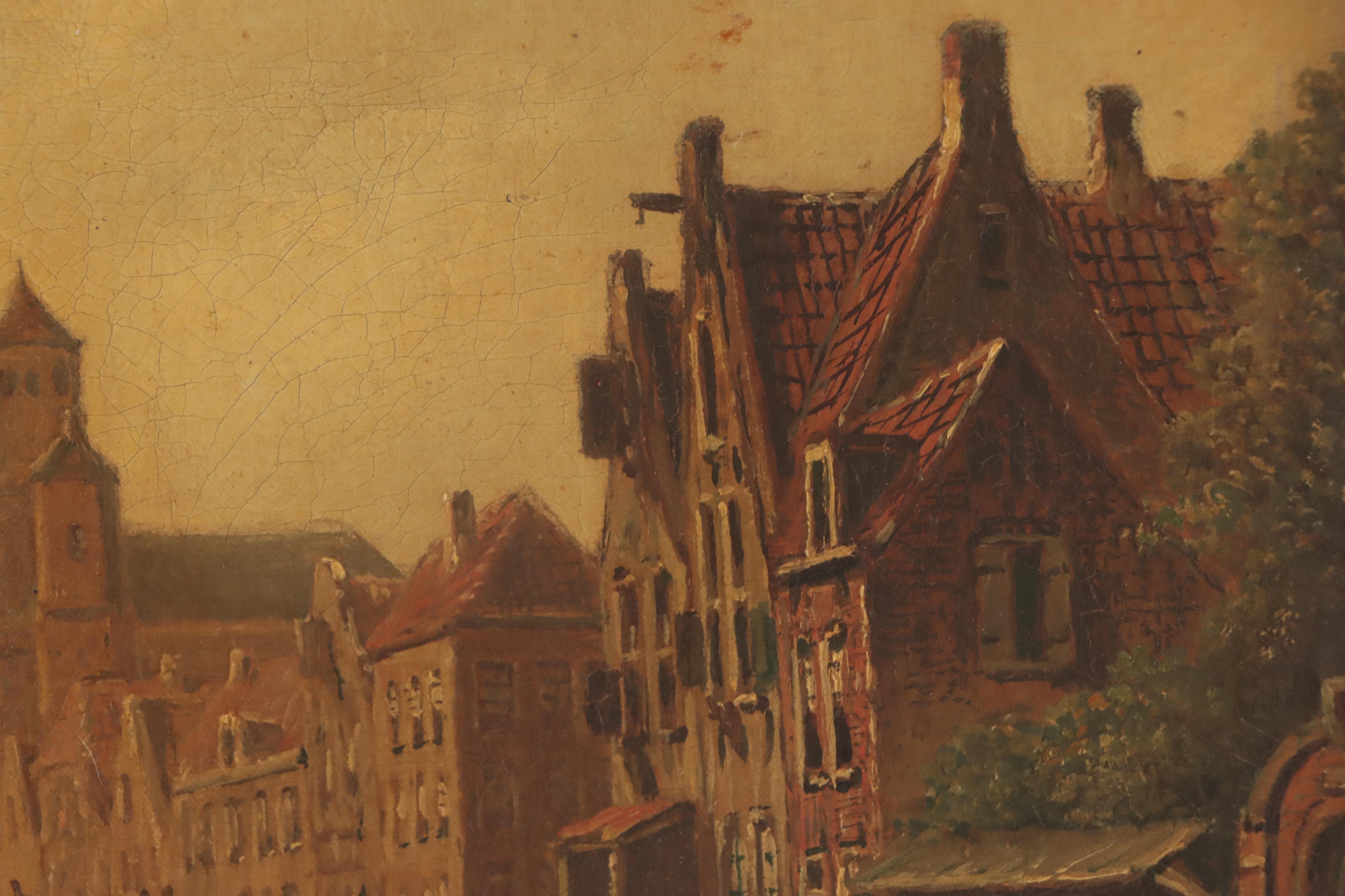 Oil Painting of European Canal Scene