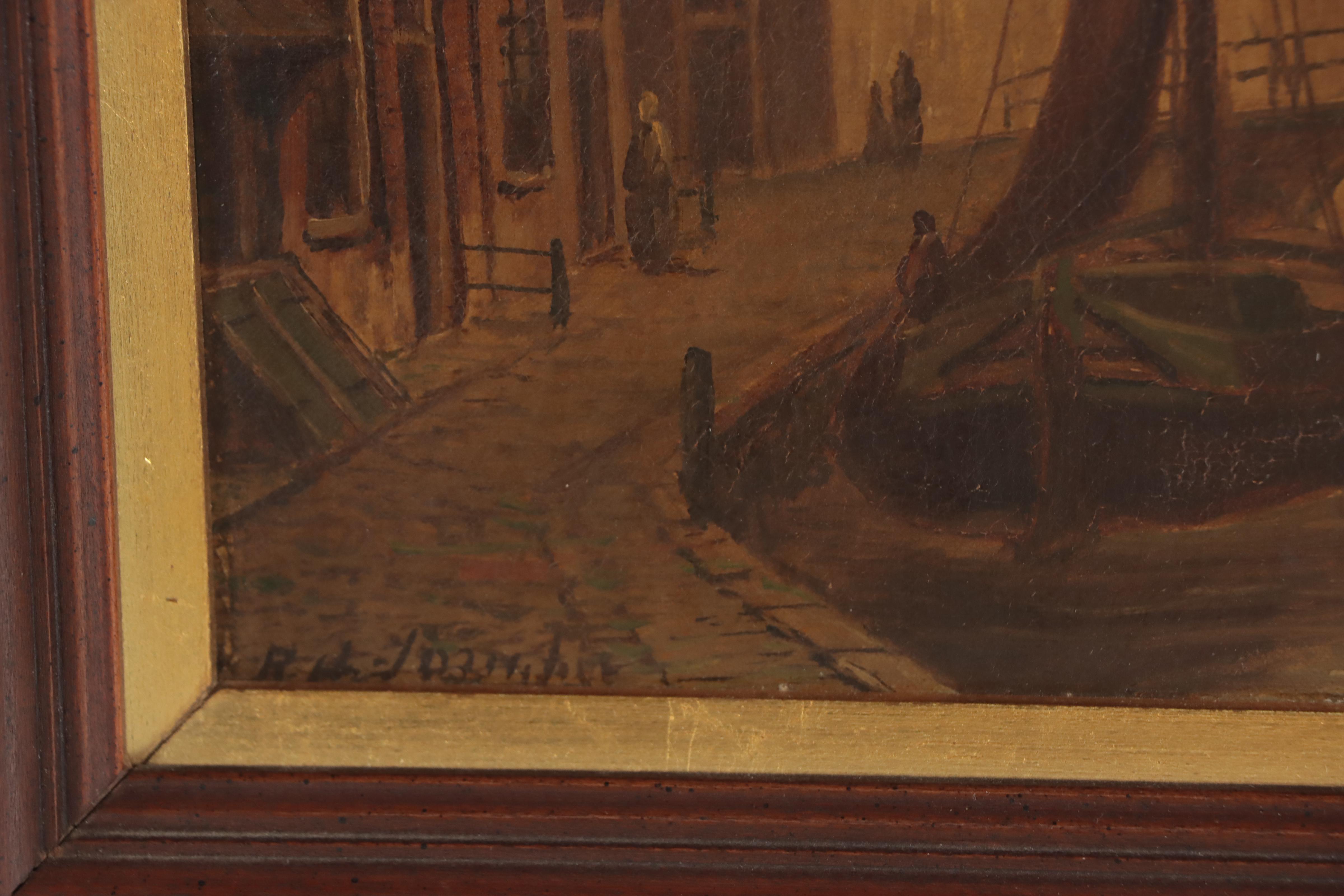 Oil Painting of European Canal Scene