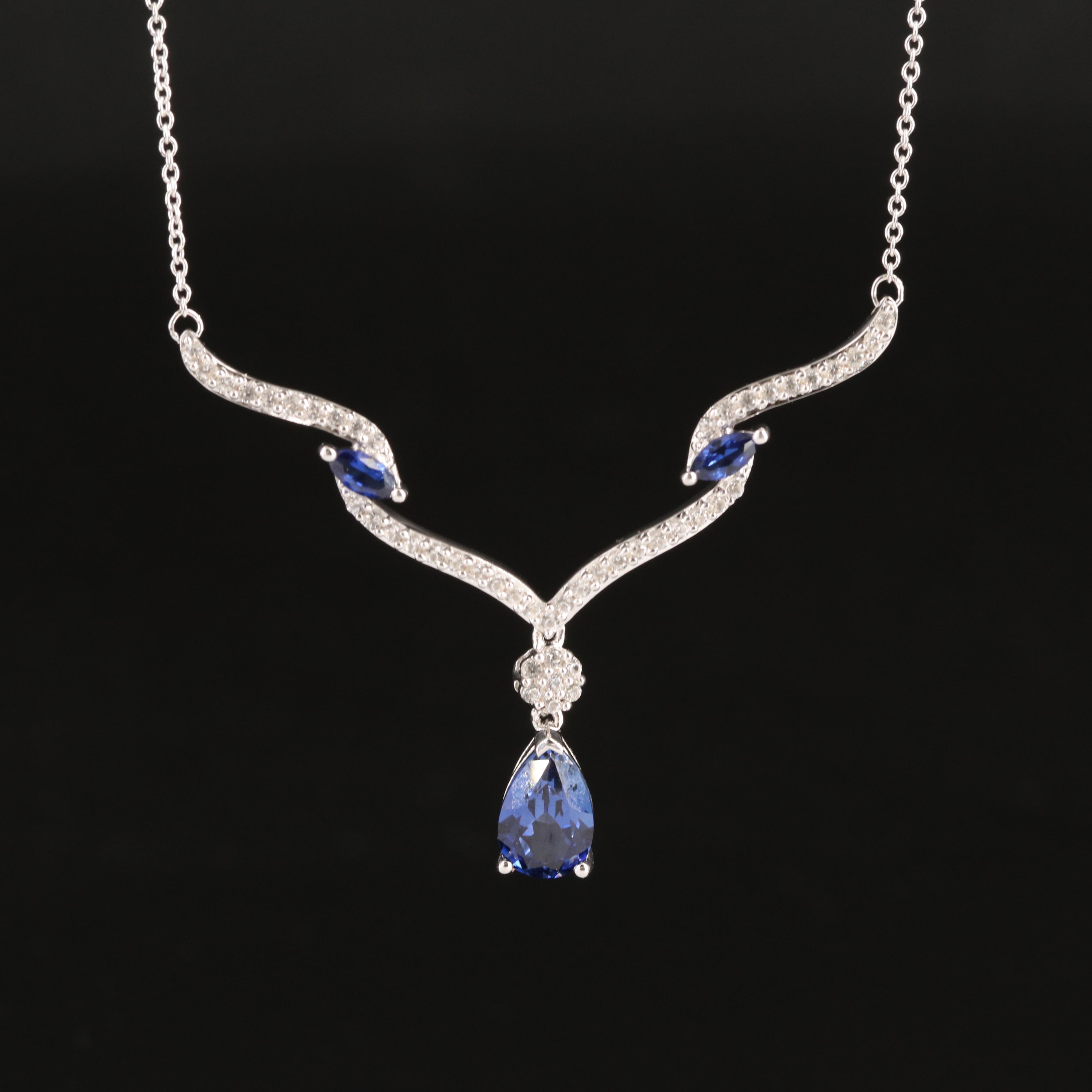 Sterling Sapphire and White Sapphire Necklace