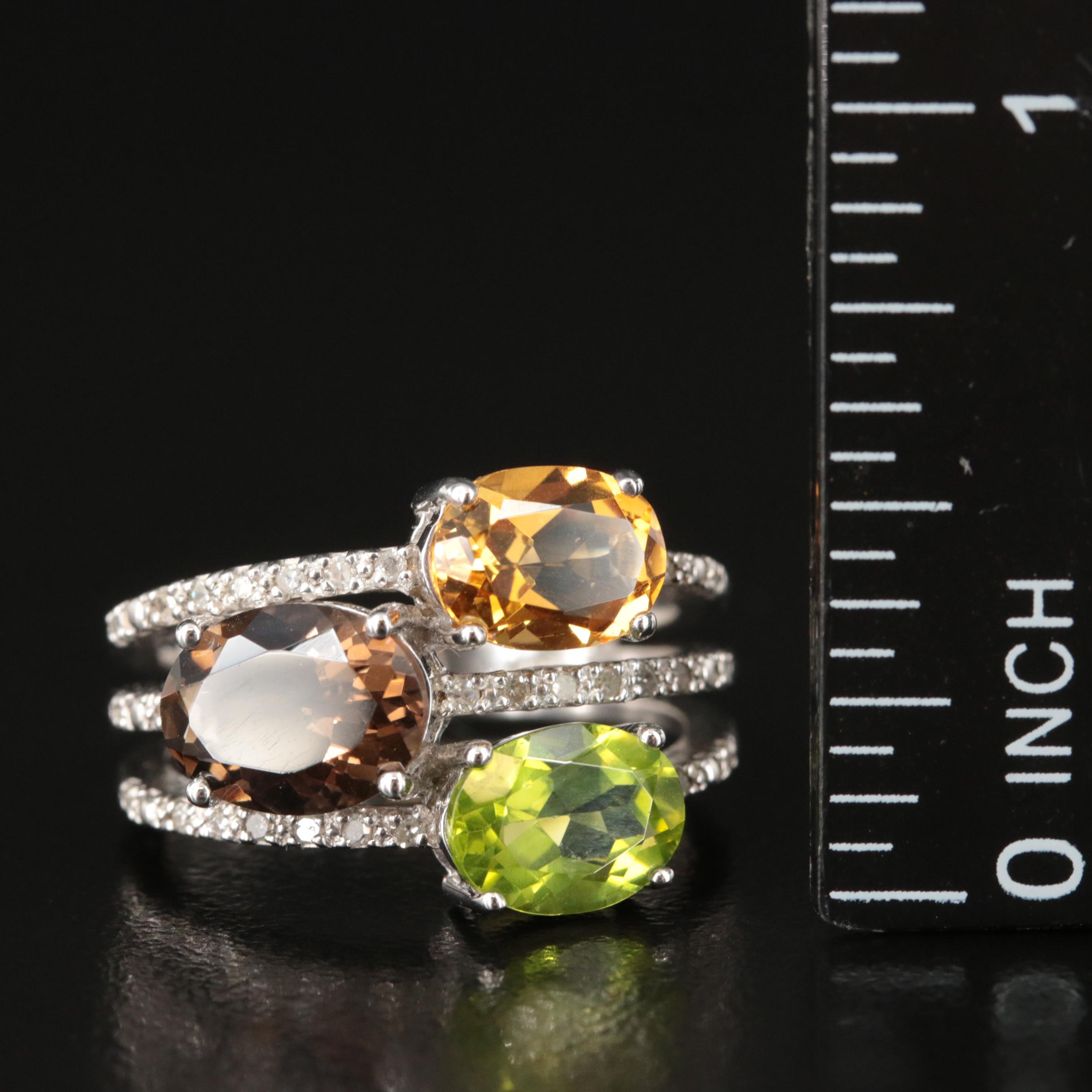 Sterling Multi-Row Ring Including Diamond, Peridot and Citrine