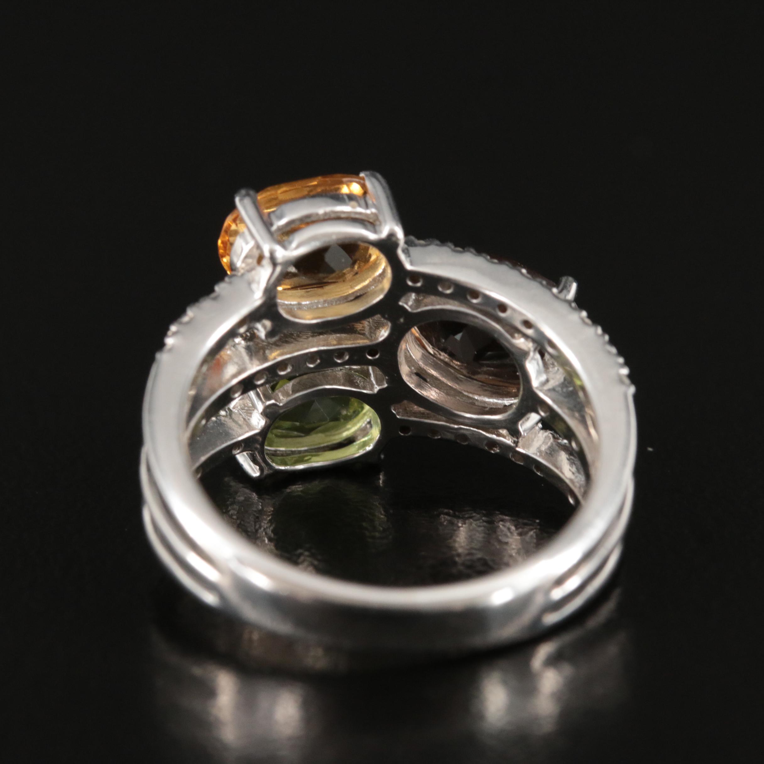 Sterling Multi-Row Ring Including Diamond, Peridot and Citrine