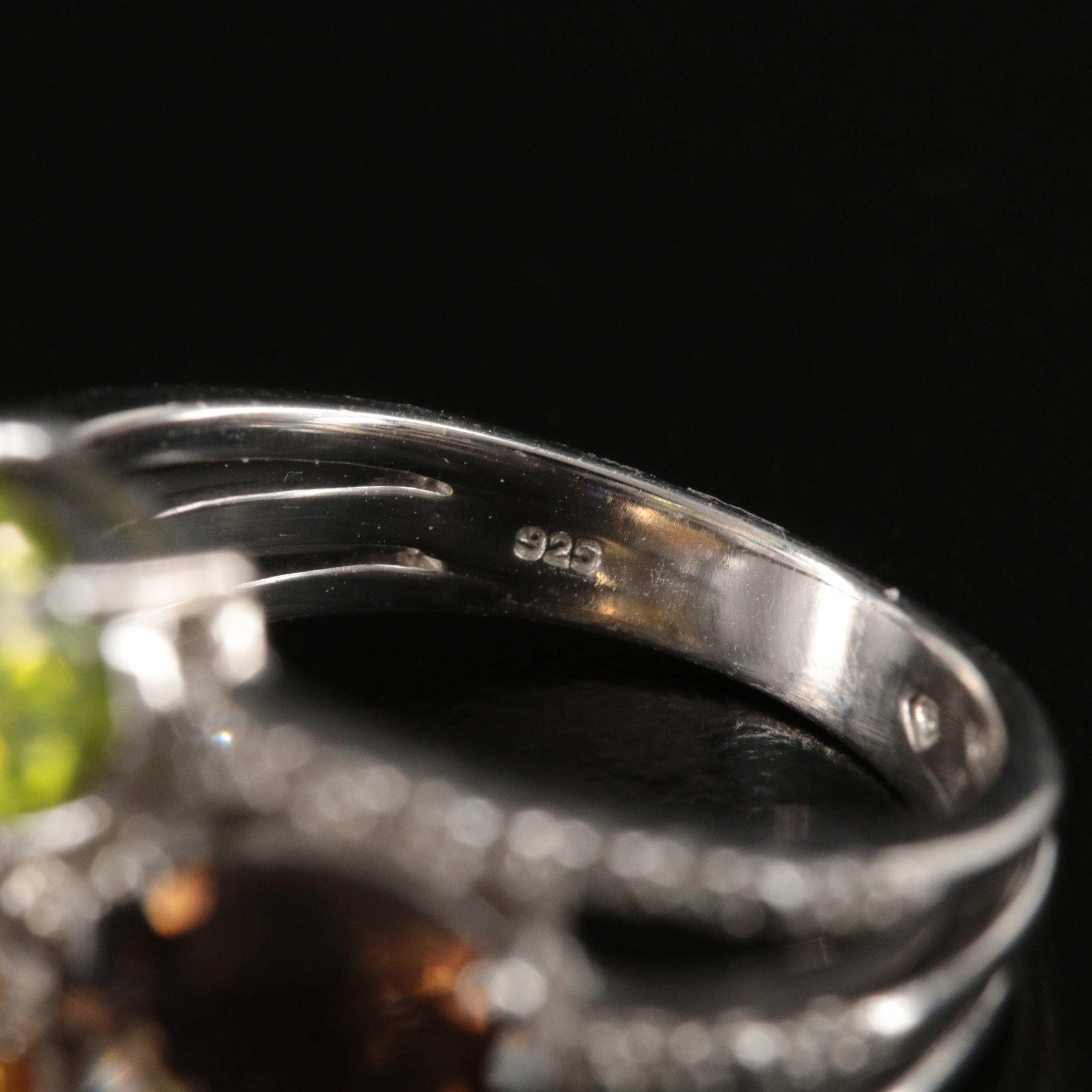 Sterling Multi-Row Ring Including Diamond, Peridot and Citrine