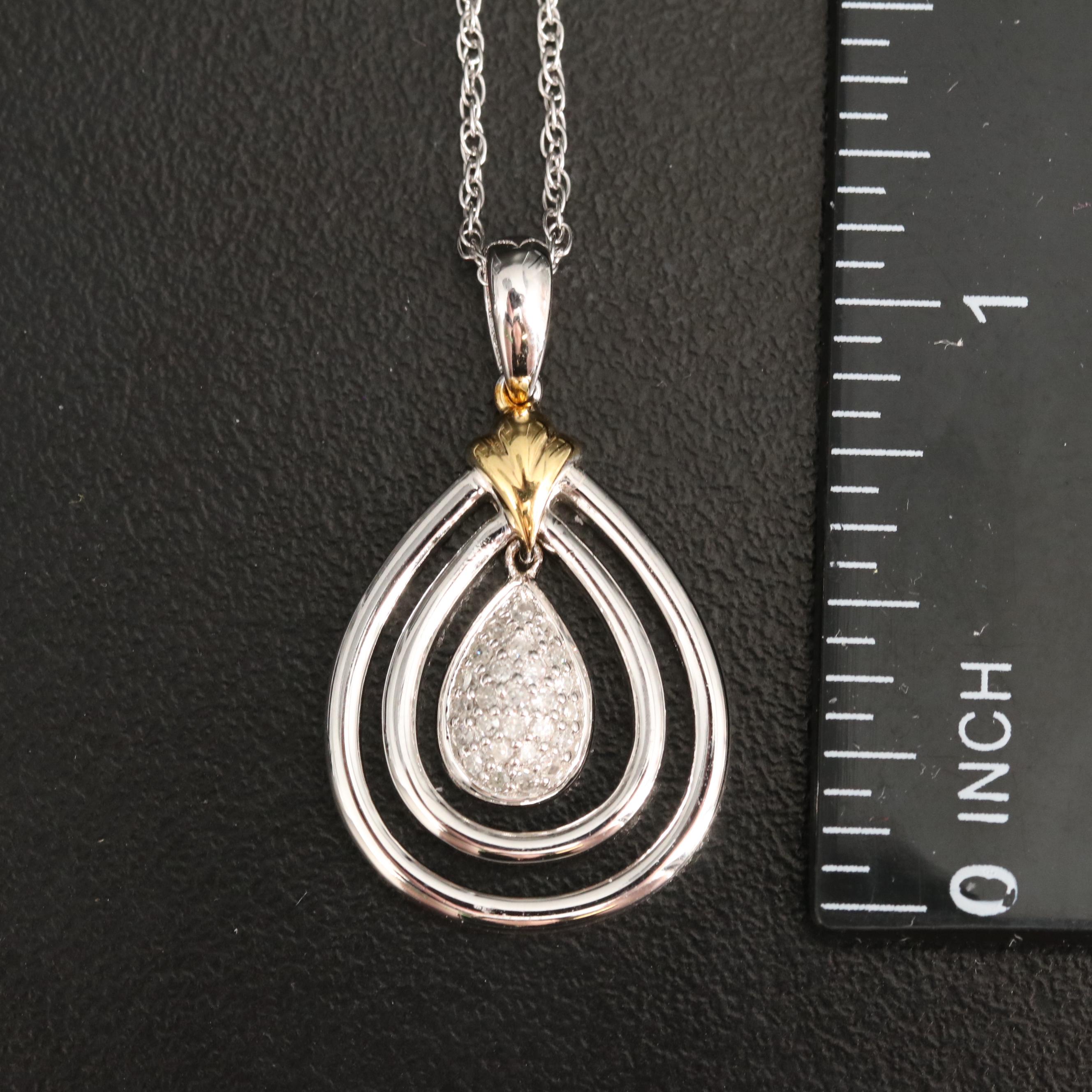 Sterling Diamond Teardrop Pendant Necklace with 14K Accent