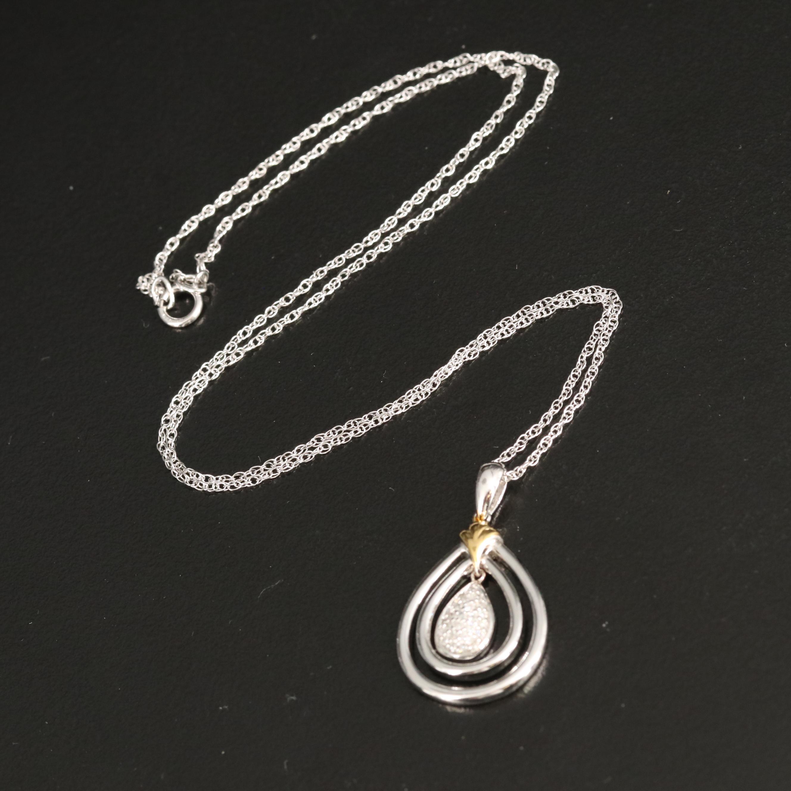 Sterling Diamond Teardrop Pendant Necklace with 14K Accent