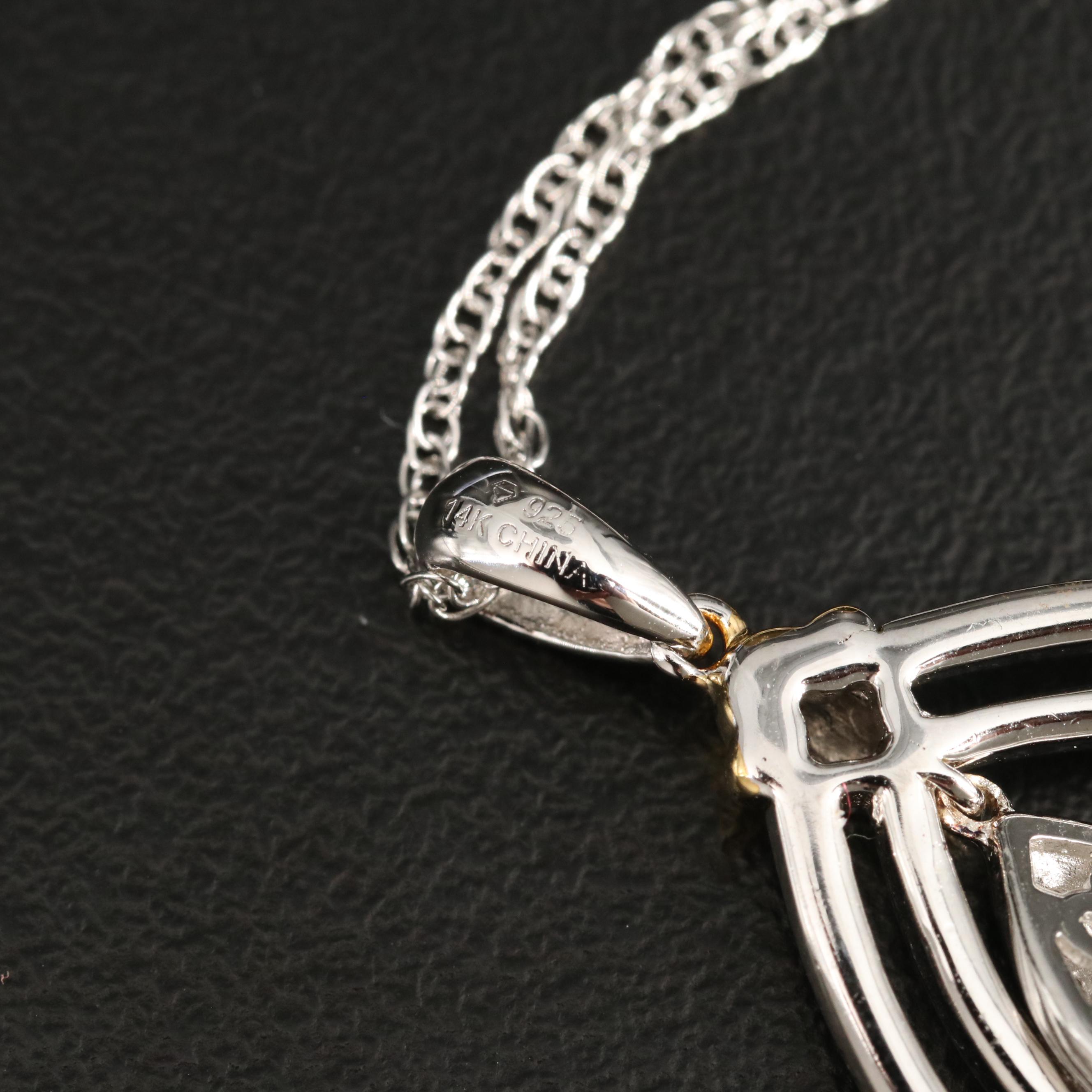 Sterling Diamond Teardrop Pendant Necklace with 14K Accent