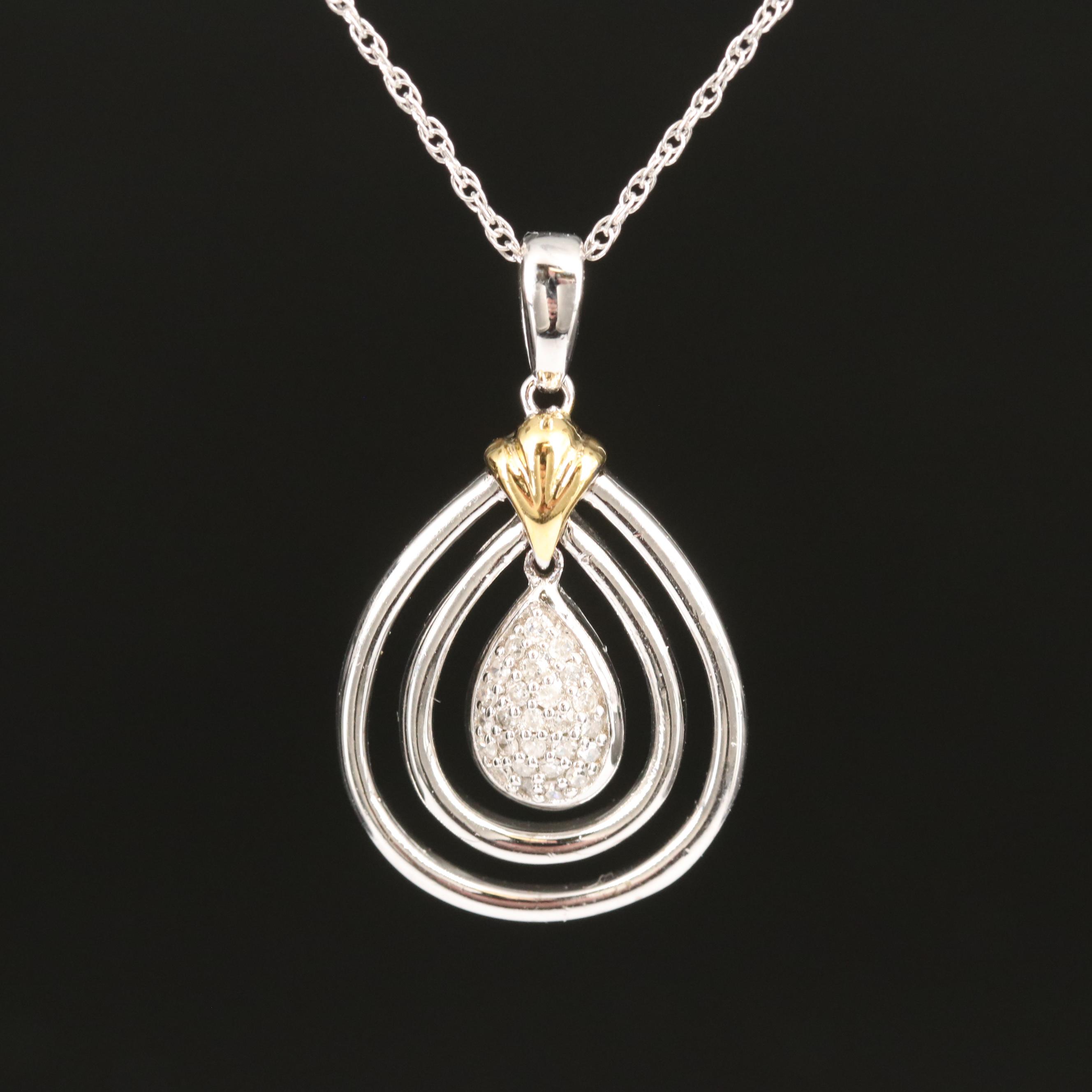 Sterling Diamond Teardrop Pendant Necklace with 14K Accent