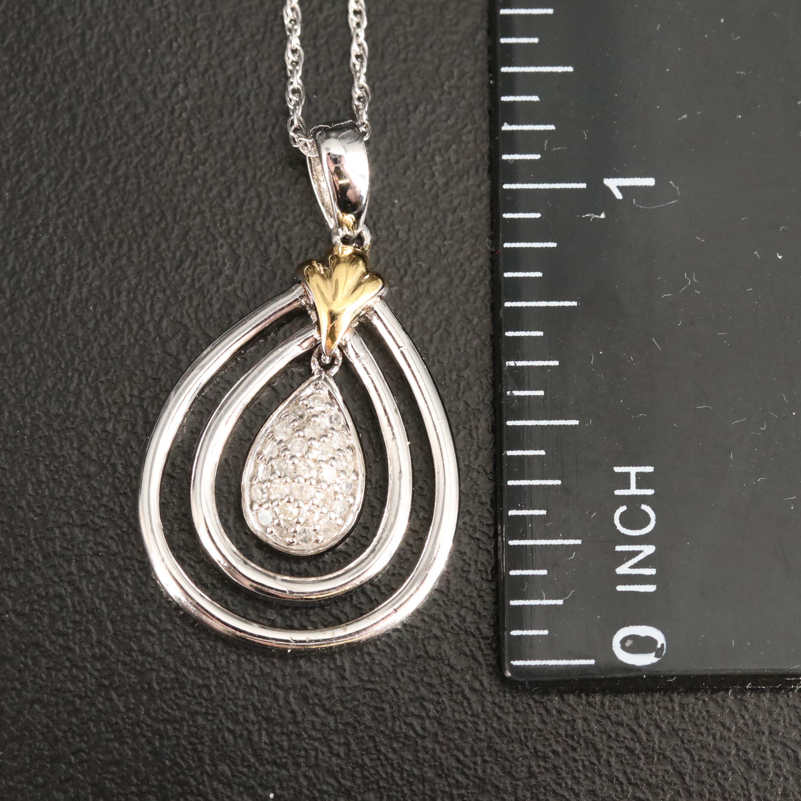 Sterling Diamond Teardrop Pendant Necklace with 14K Accent