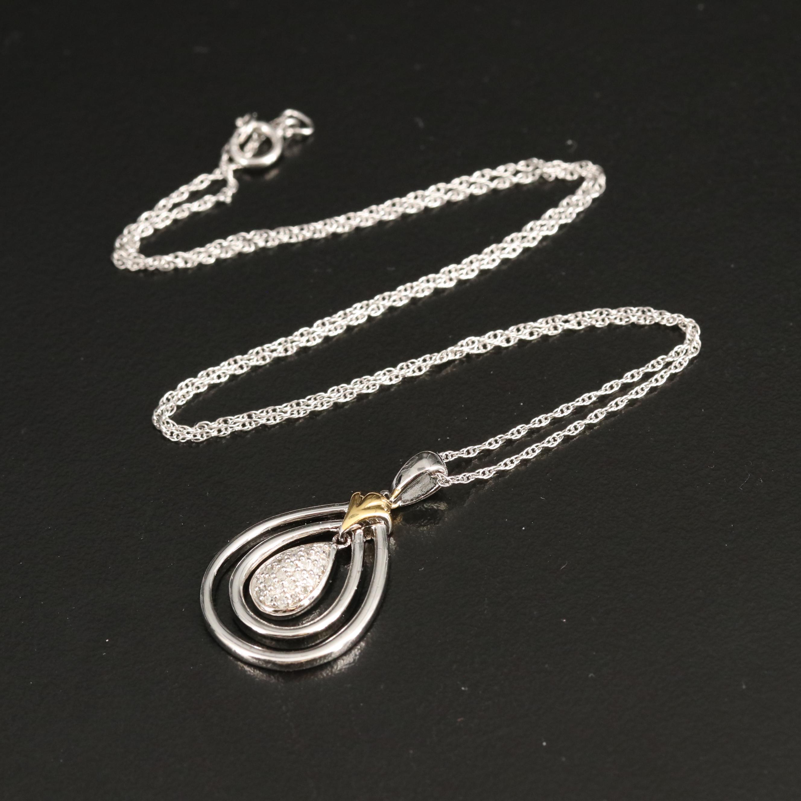 Sterling Diamond Teardrop Pendant Necklace with 14K Accent