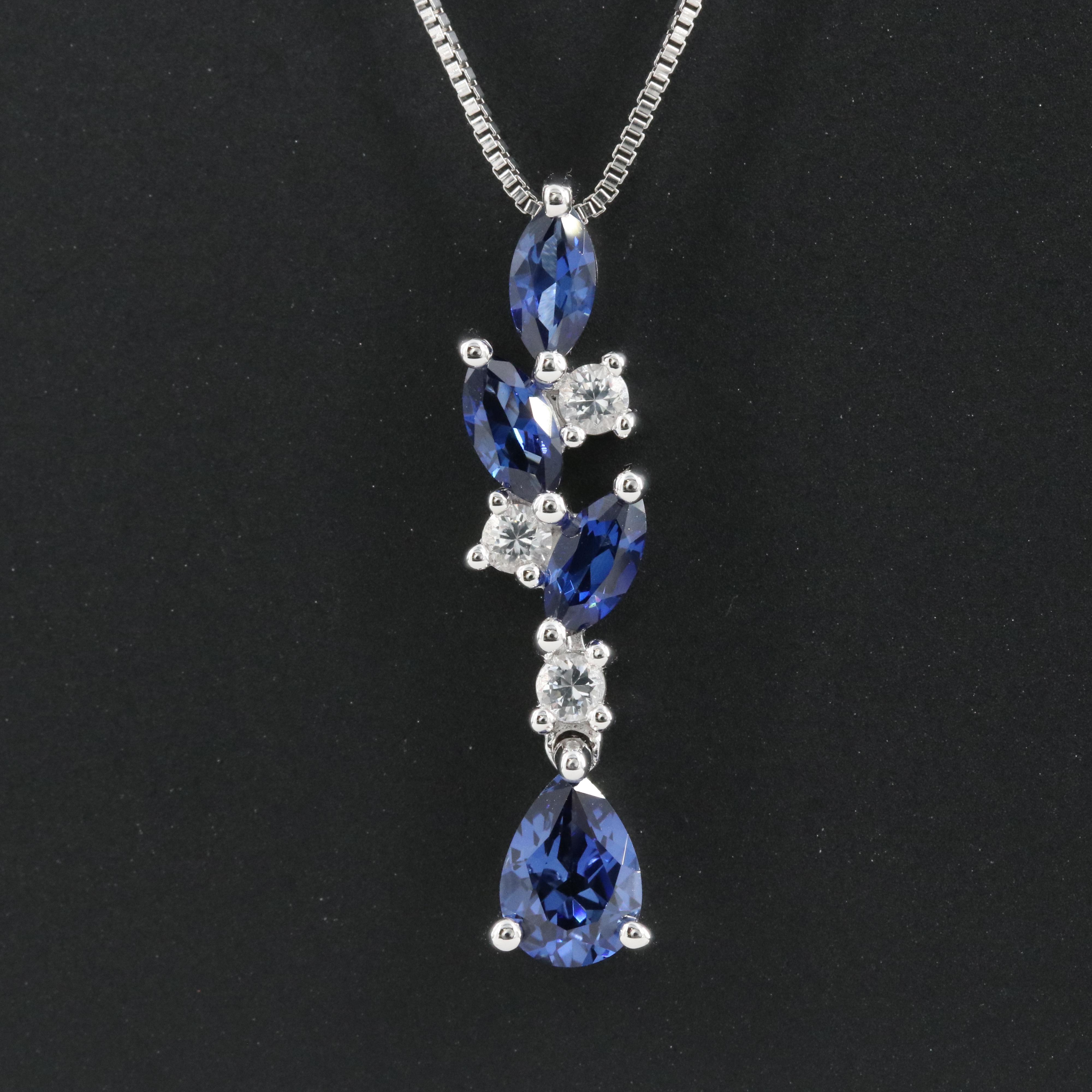Sterling Sapphire and White Sapphire Pendant Necklace