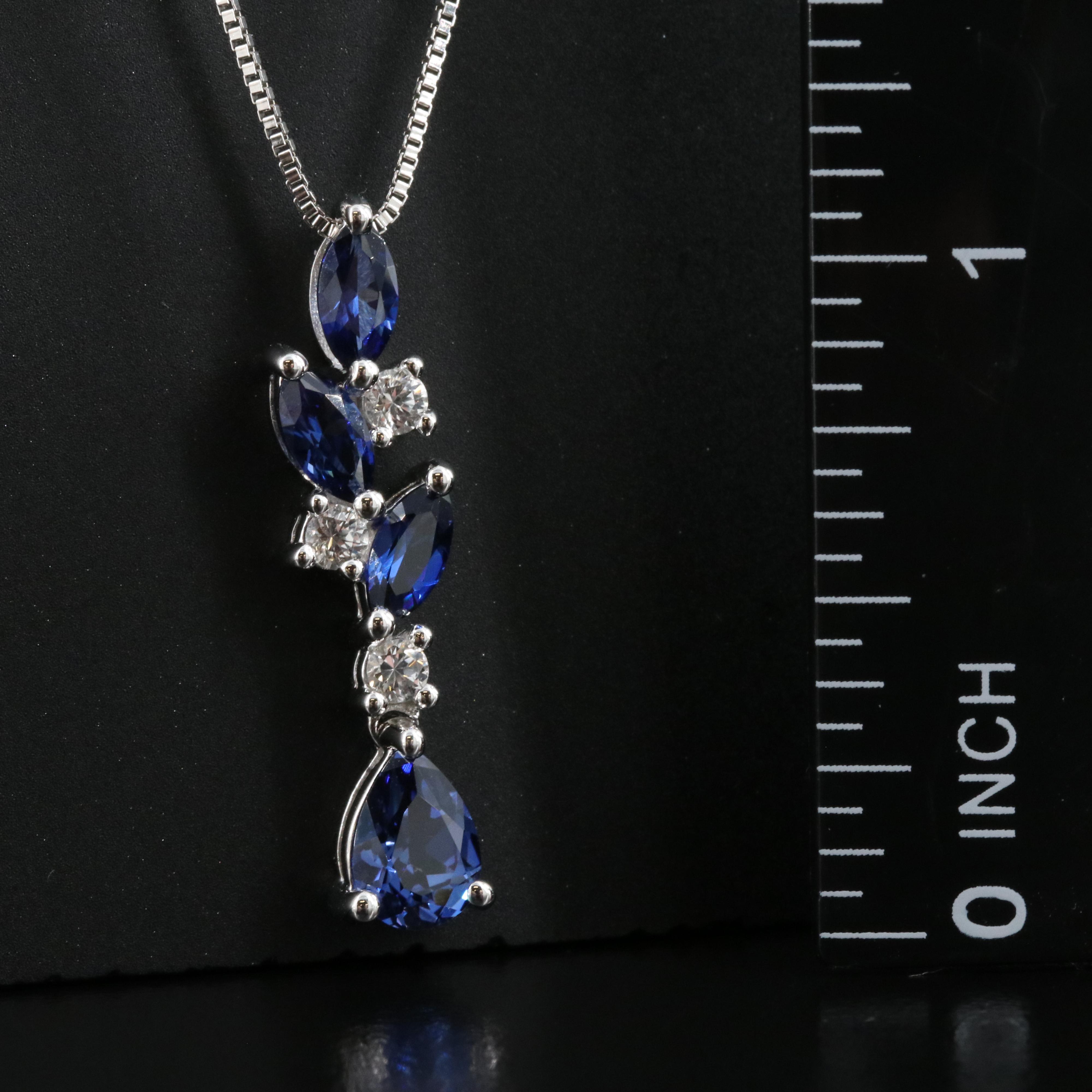 Sterling Sapphire and White Sapphire Pendant Necklace