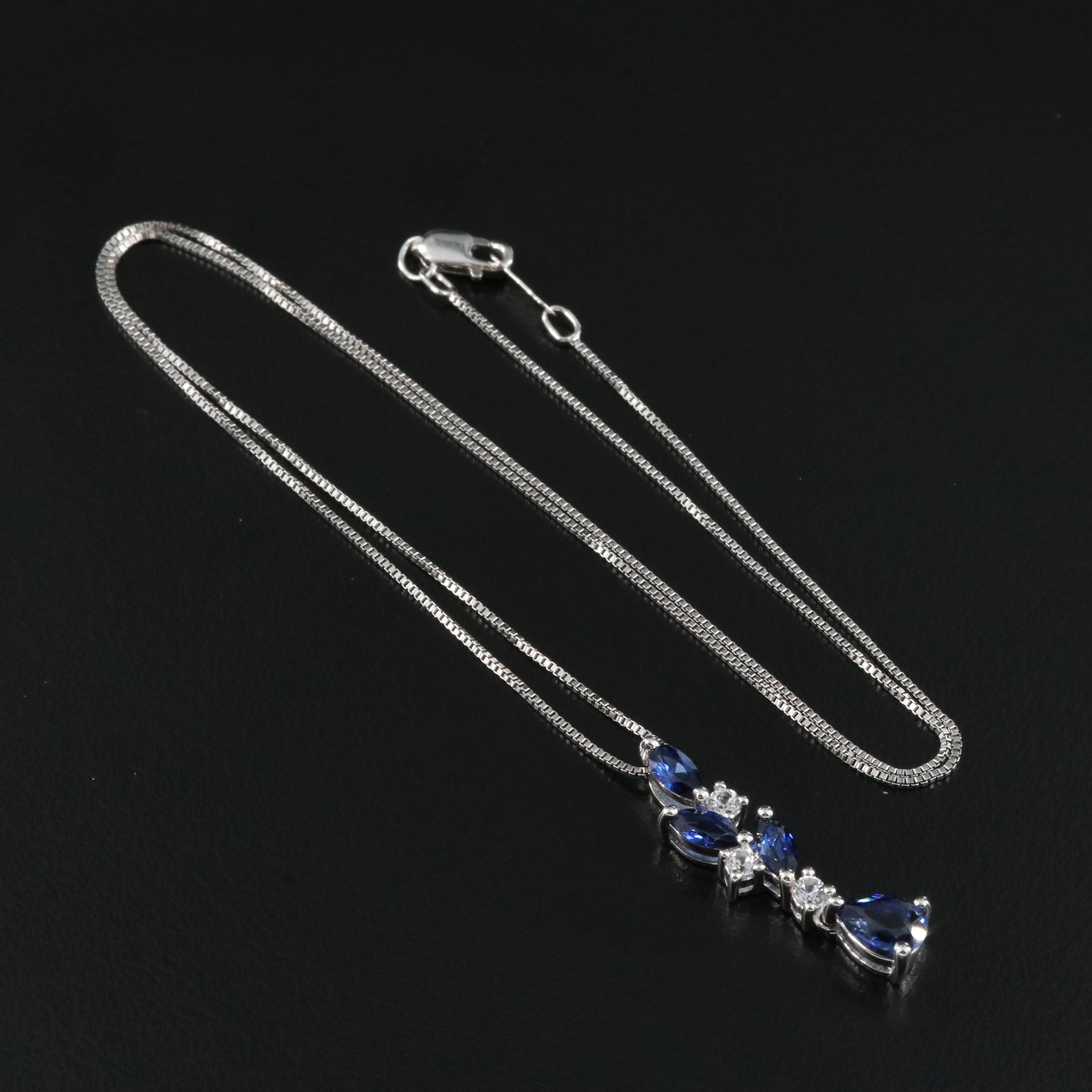 Sterling Sapphire and White Sapphire Pendant Necklace