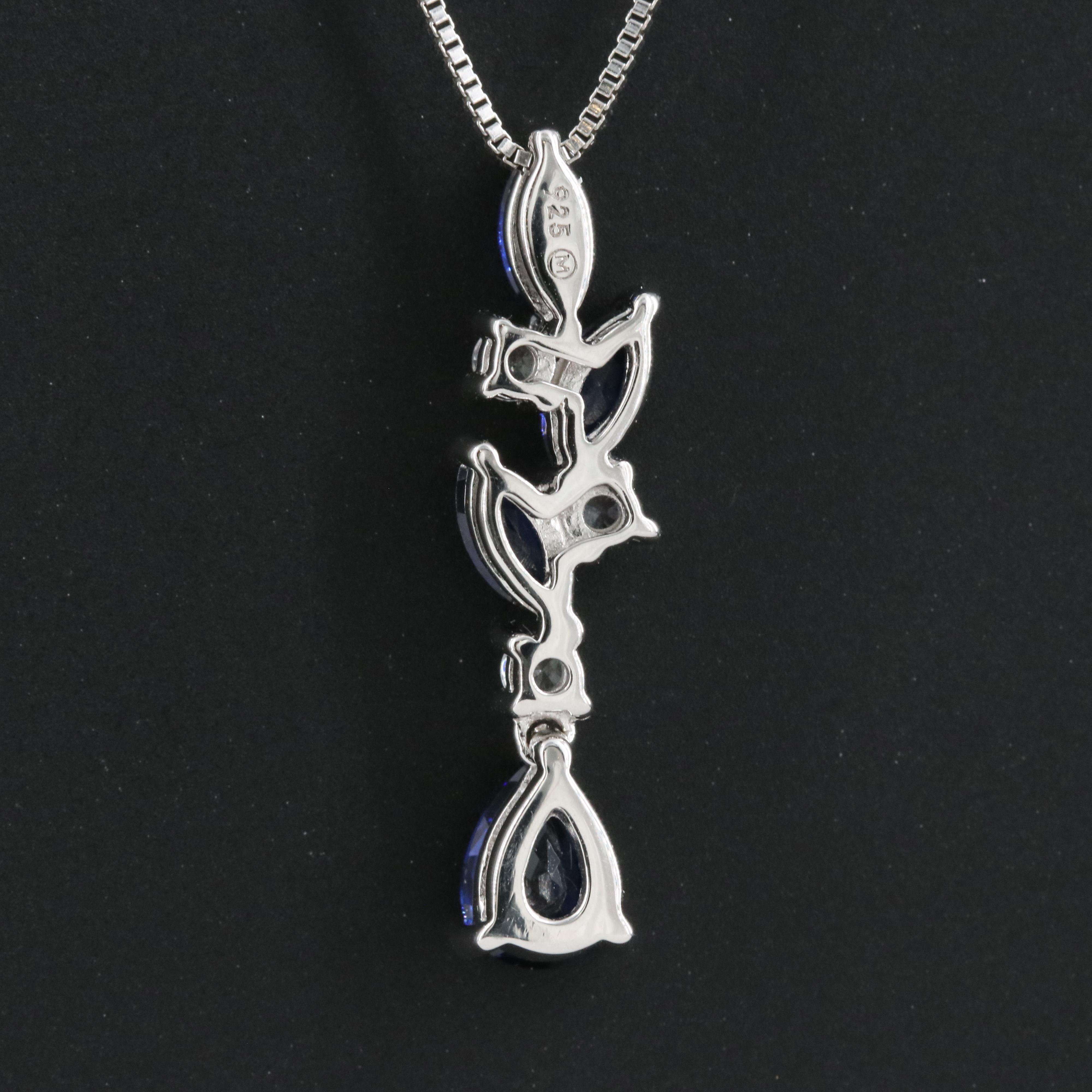 Sterling Sapphire and White Sapphire Pendant Necklace