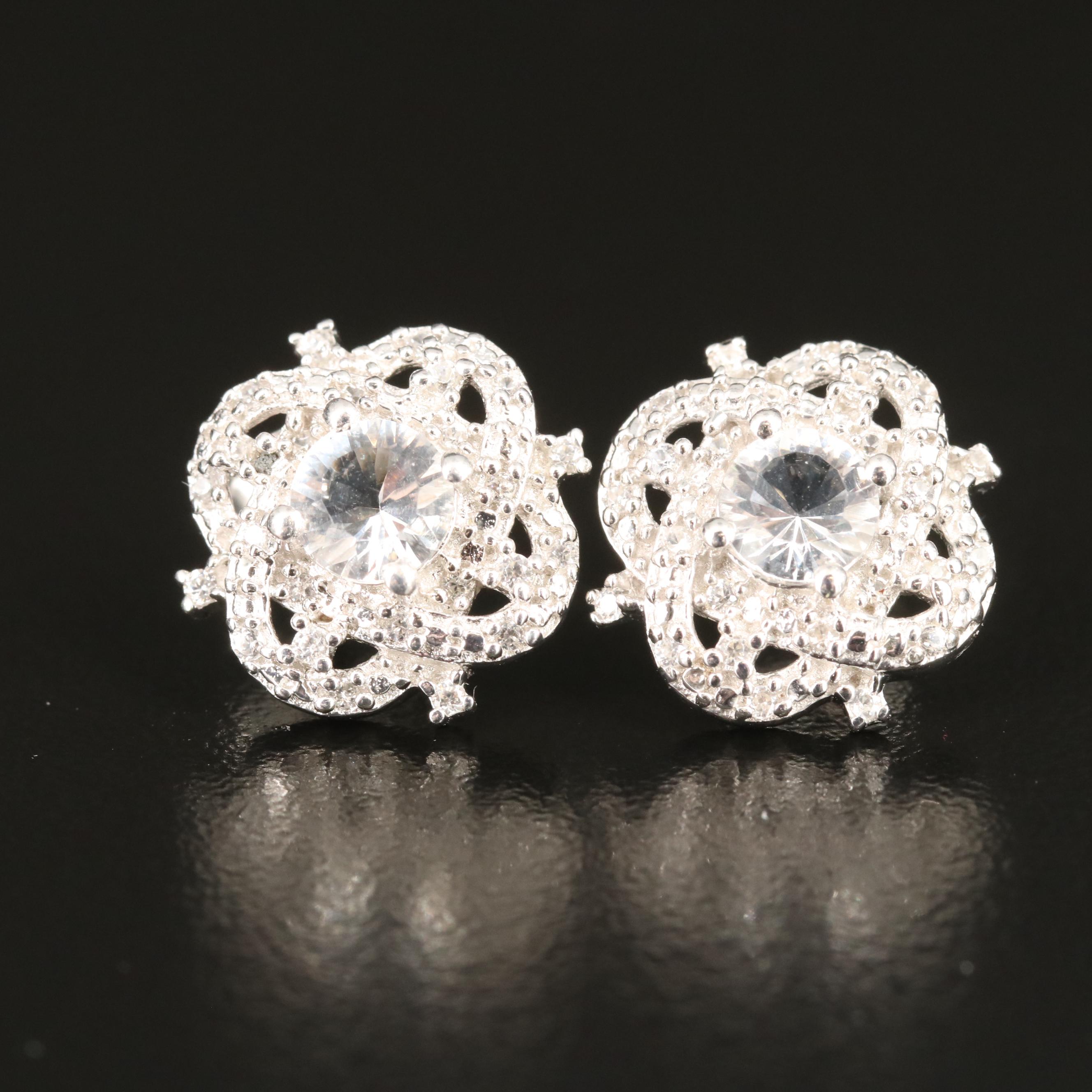 Sterling Petalite and Zircon Stud Earrings