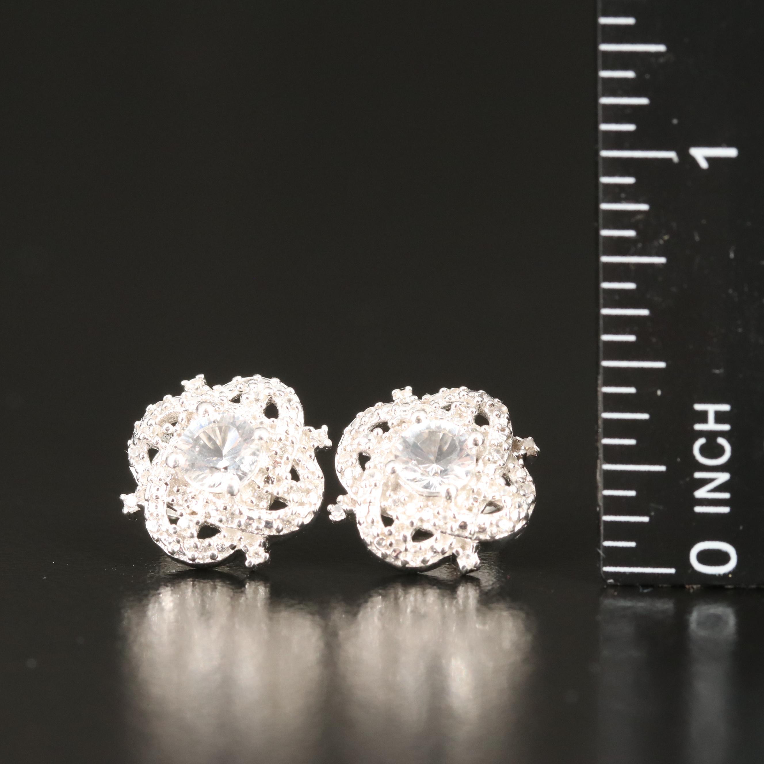 Sterling Petalite and Zircon Stud Earrings
