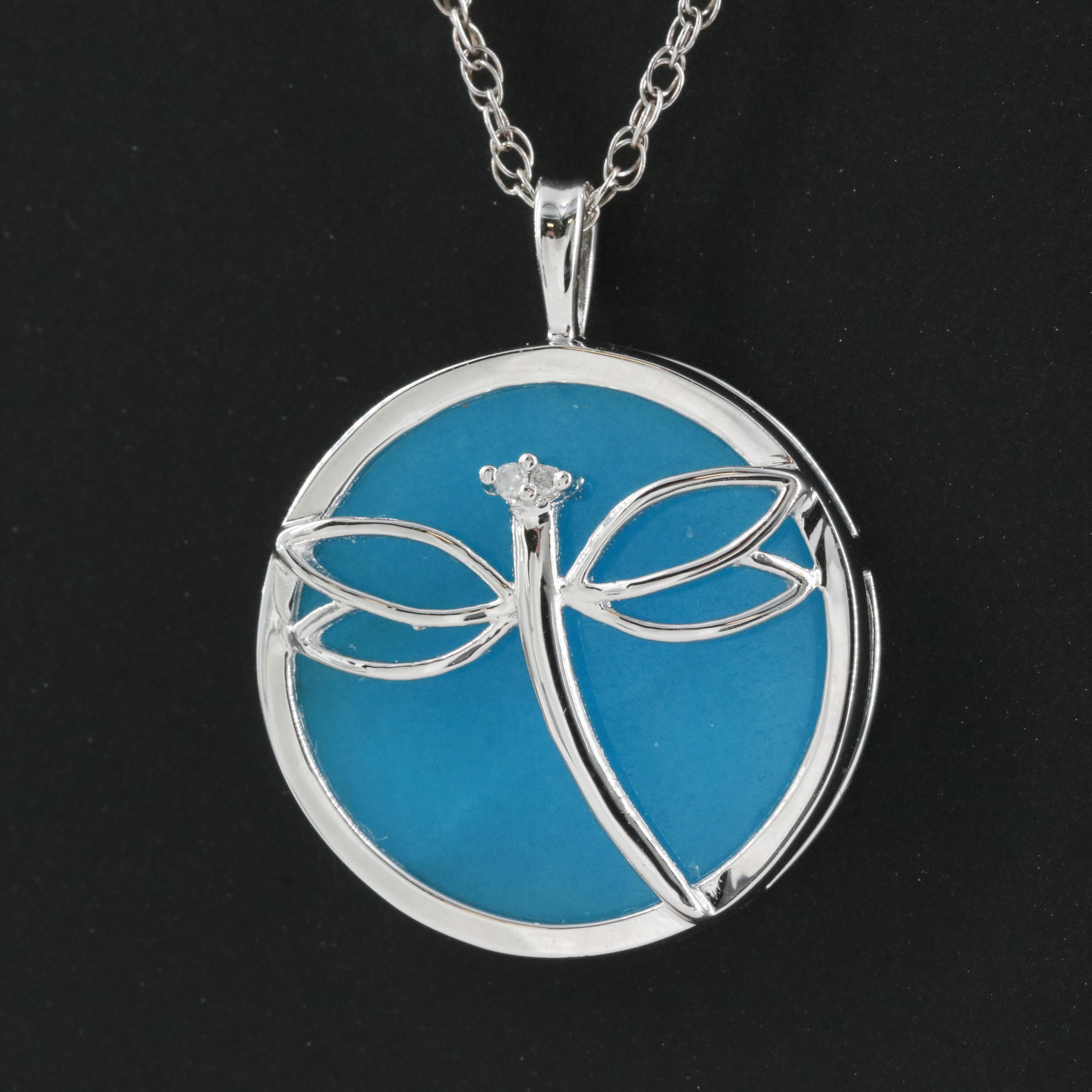 Sterling Quartz and Diamond Dragonfly Pendant Necklace
