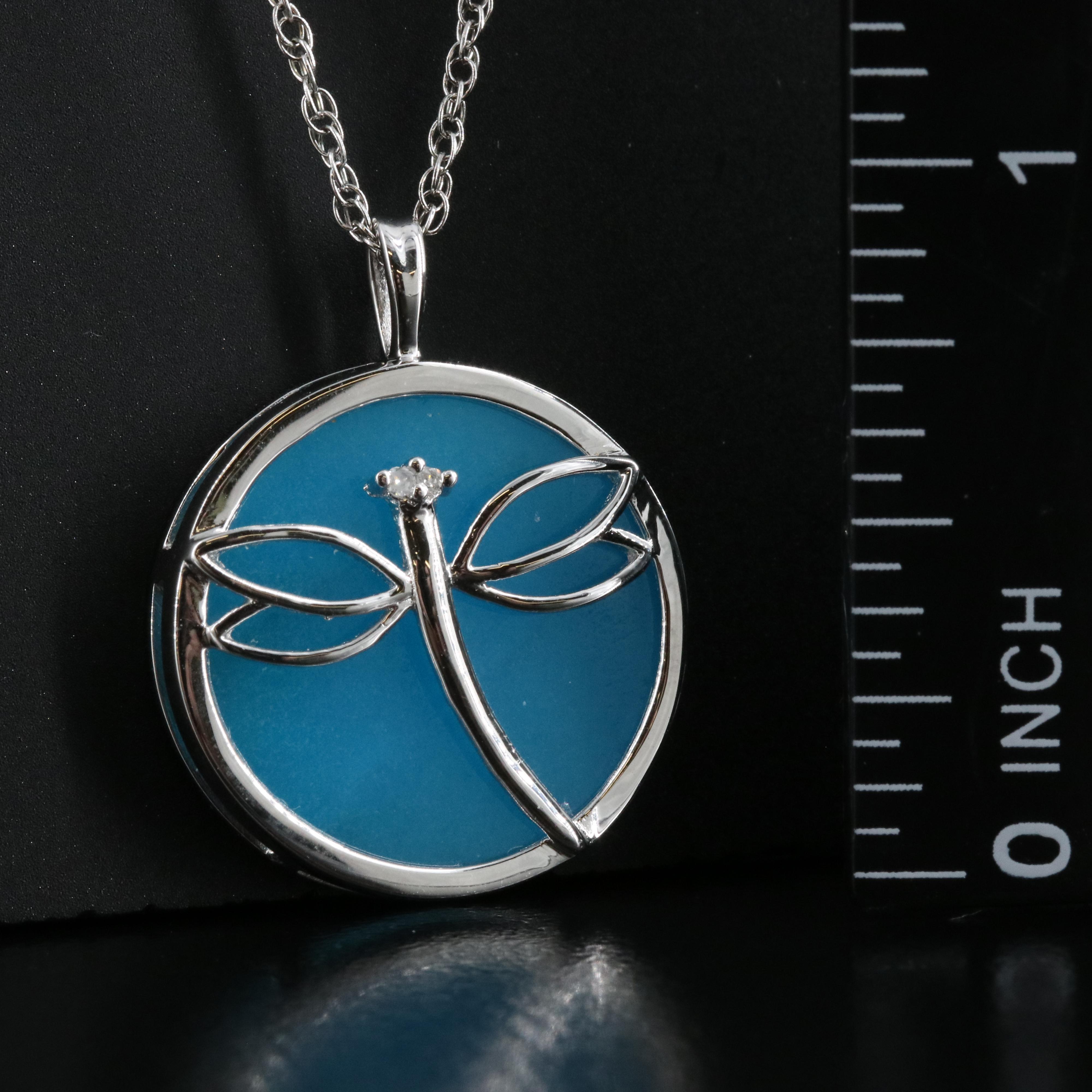 Sterling Quartz and Diamond Dragonfly Pendant Necklace