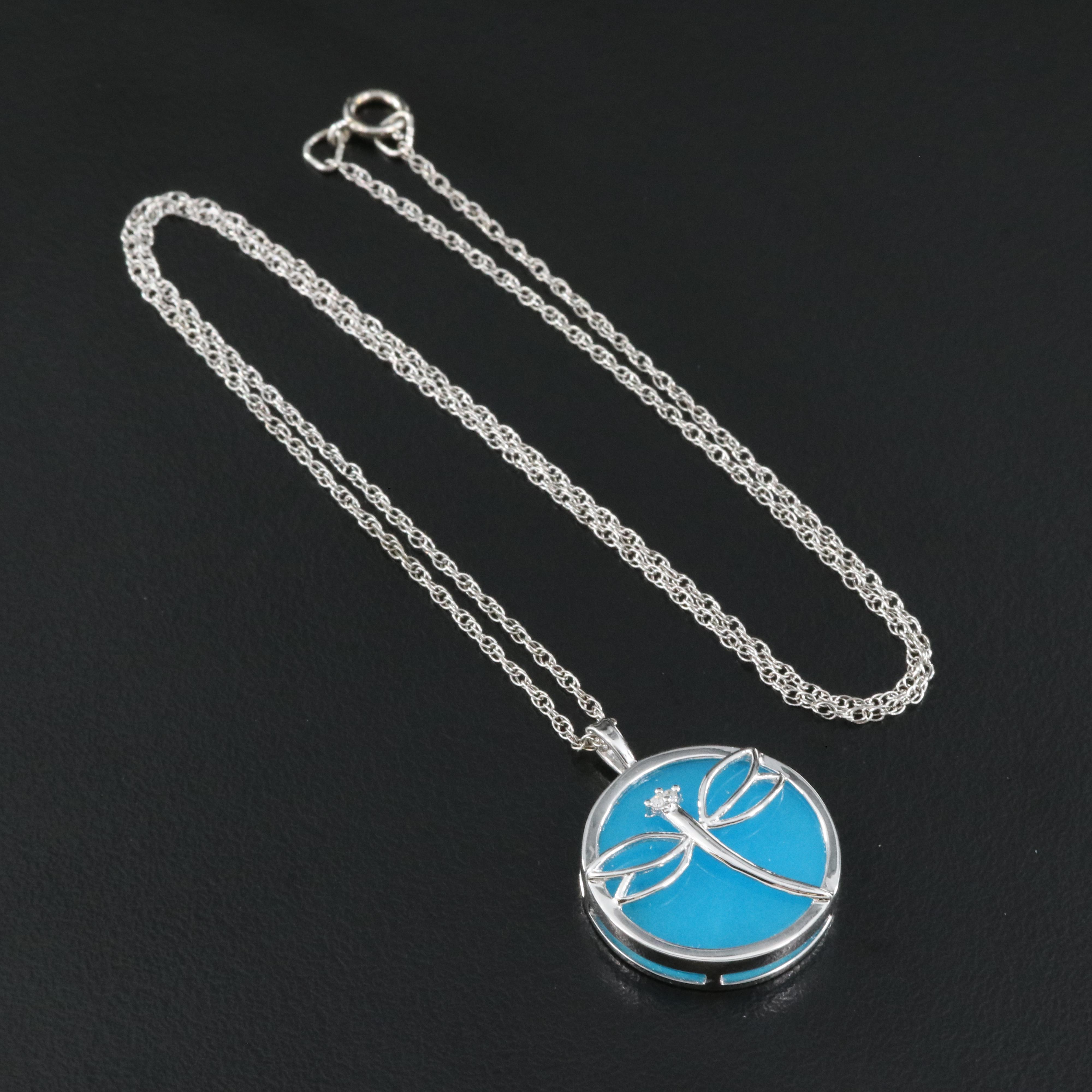 Sterling Quartz and Diamond Dragonfly Pendant Necklace