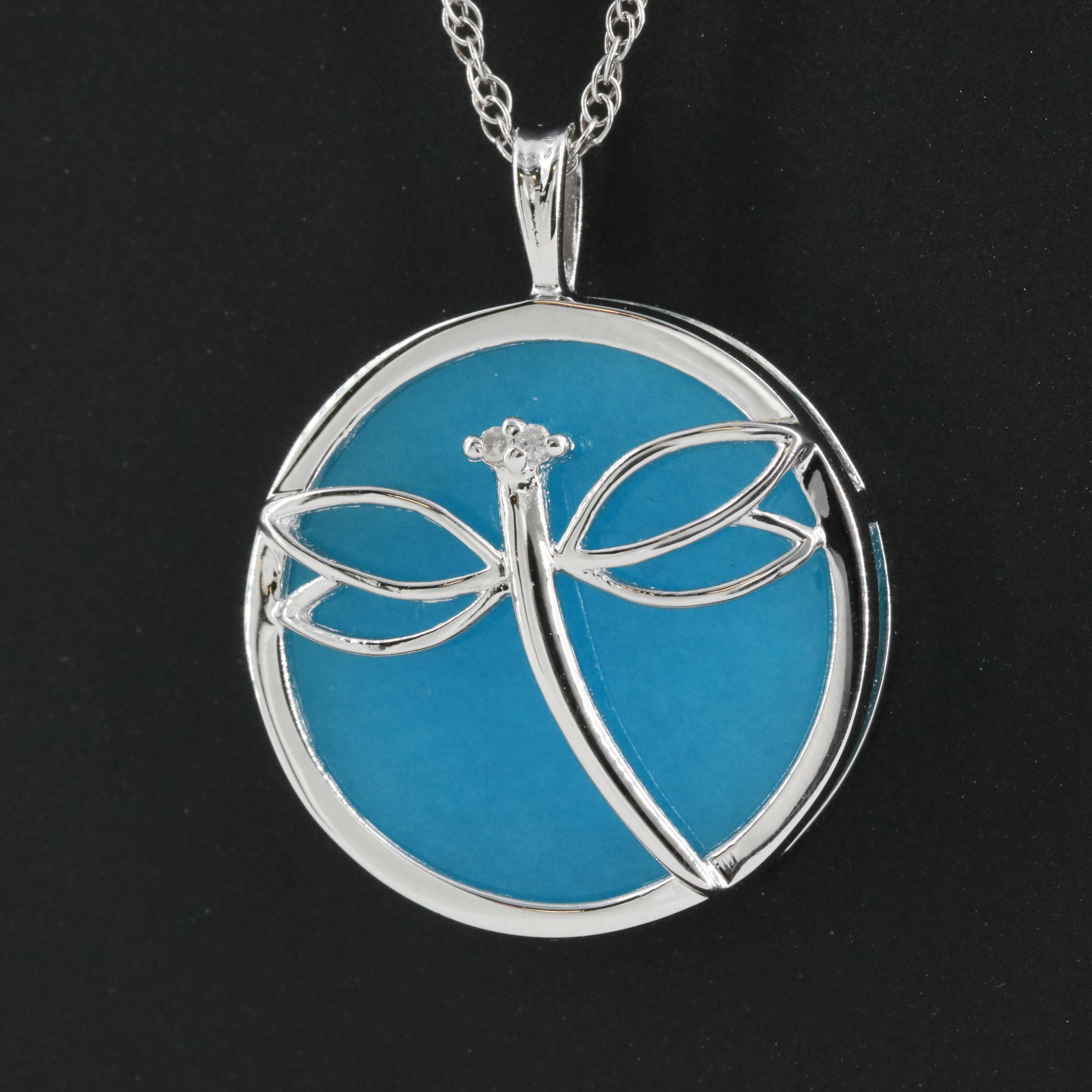 Sterling Quartz and Diamond Dragonfly Pendant Necklace