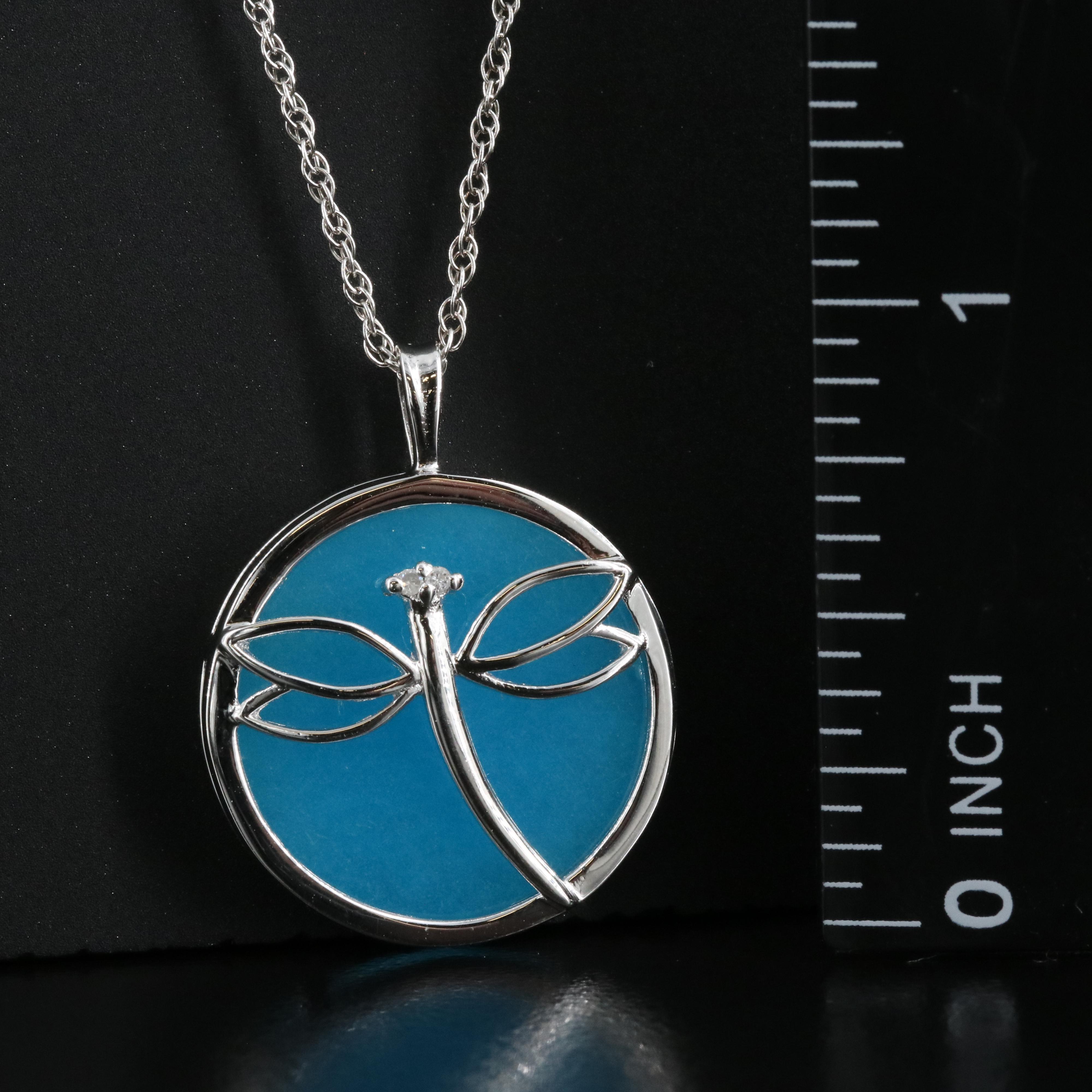 Sterling Quartz and Diamond Dragonfly Pendant Necklace