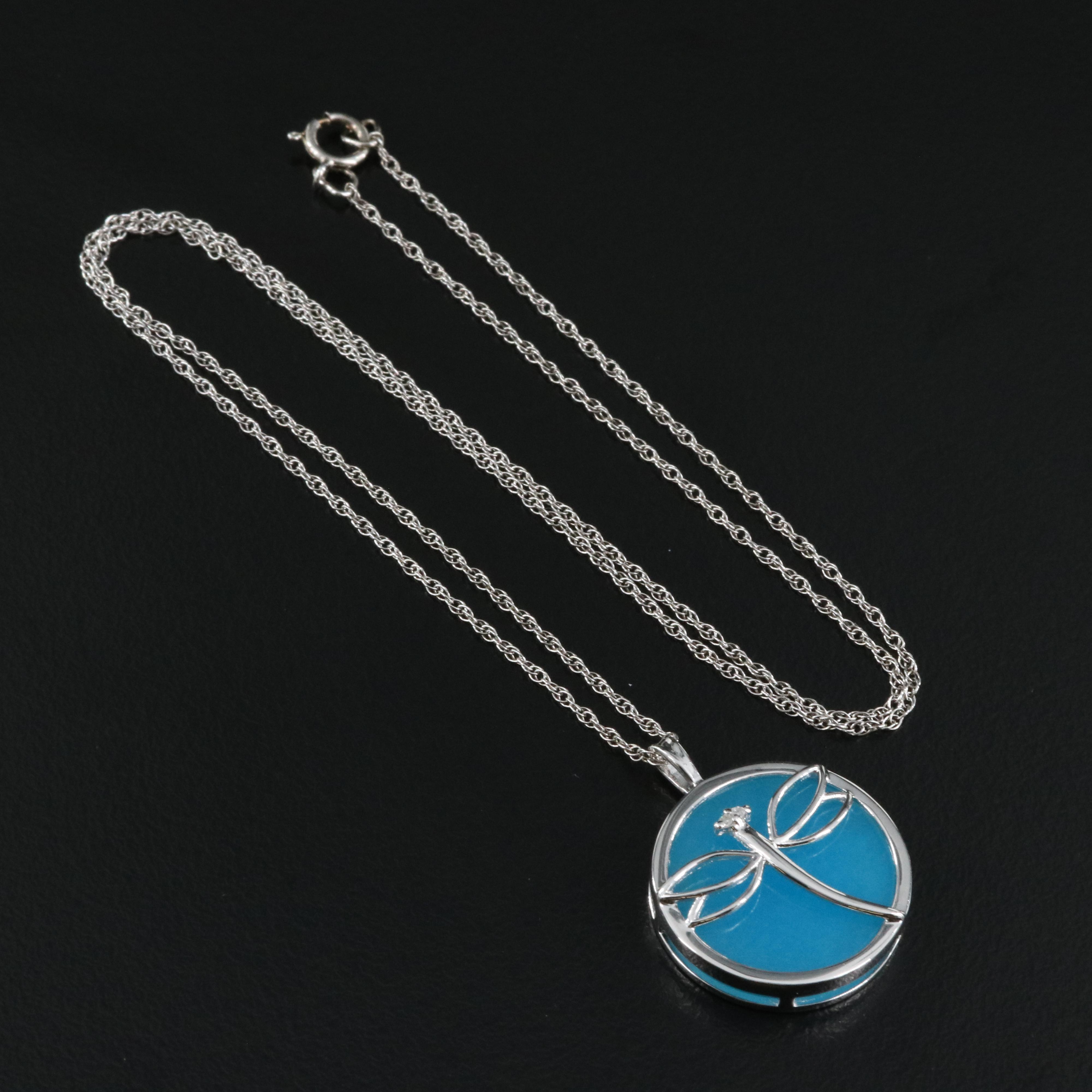 Sterling Quartz and Diamond Dragonfly Pendant Necklace