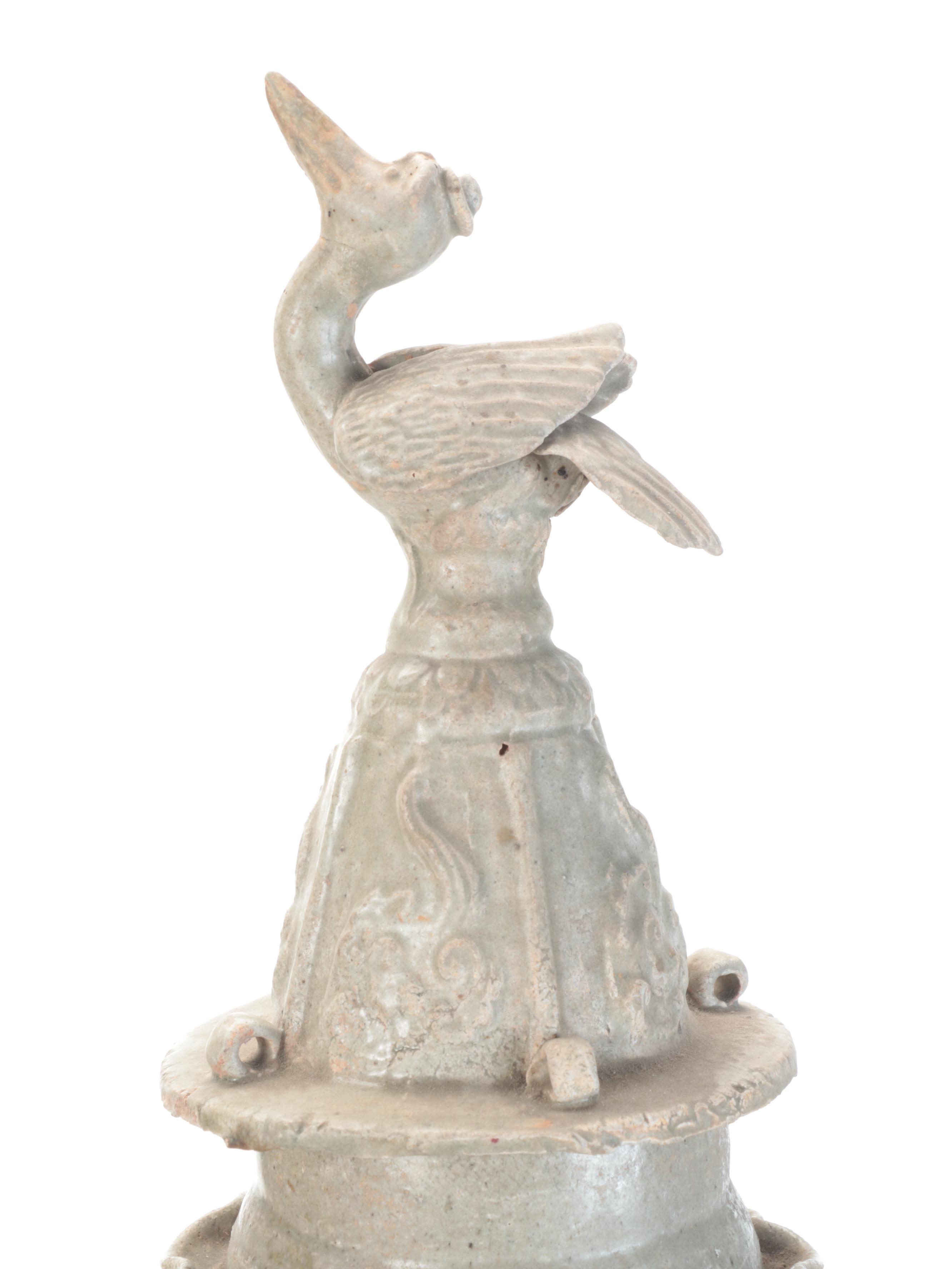 Pair of Chinese Celadon Glazed Earthenware Funerary Urns, Probably Southern Song