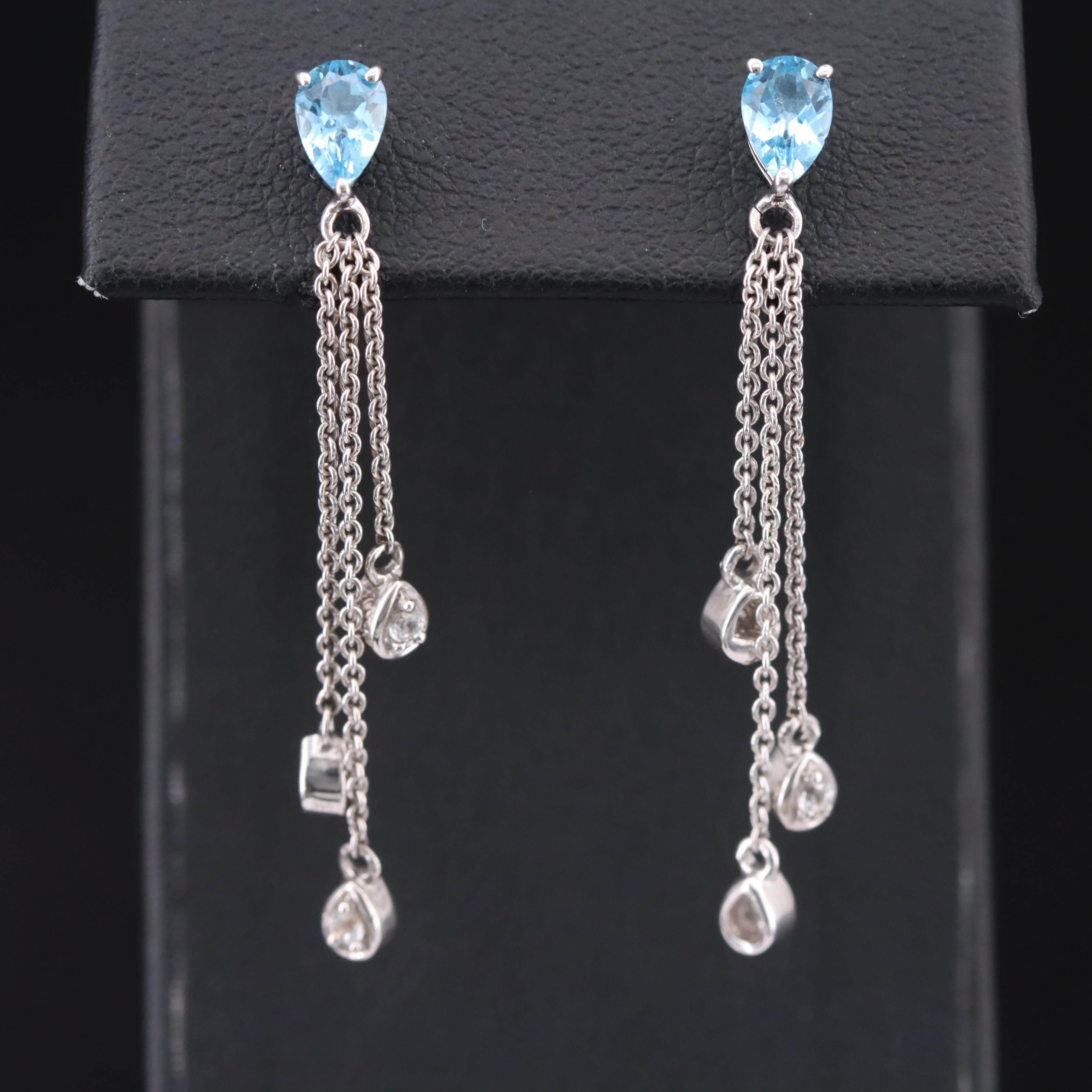 Sterling Swiss Blue Topaz and Sapphire Tassel Earrings