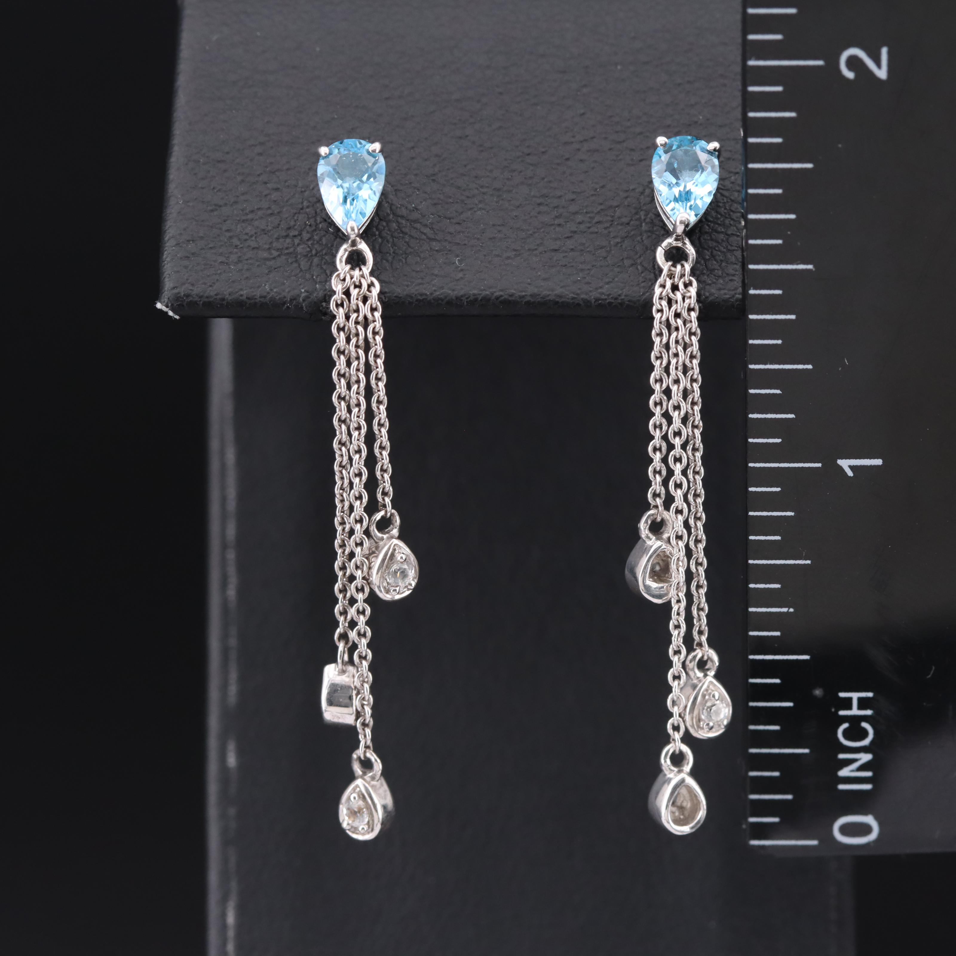 Sterling Swiss Blue Topaz and Sapphire Tassel Earrings