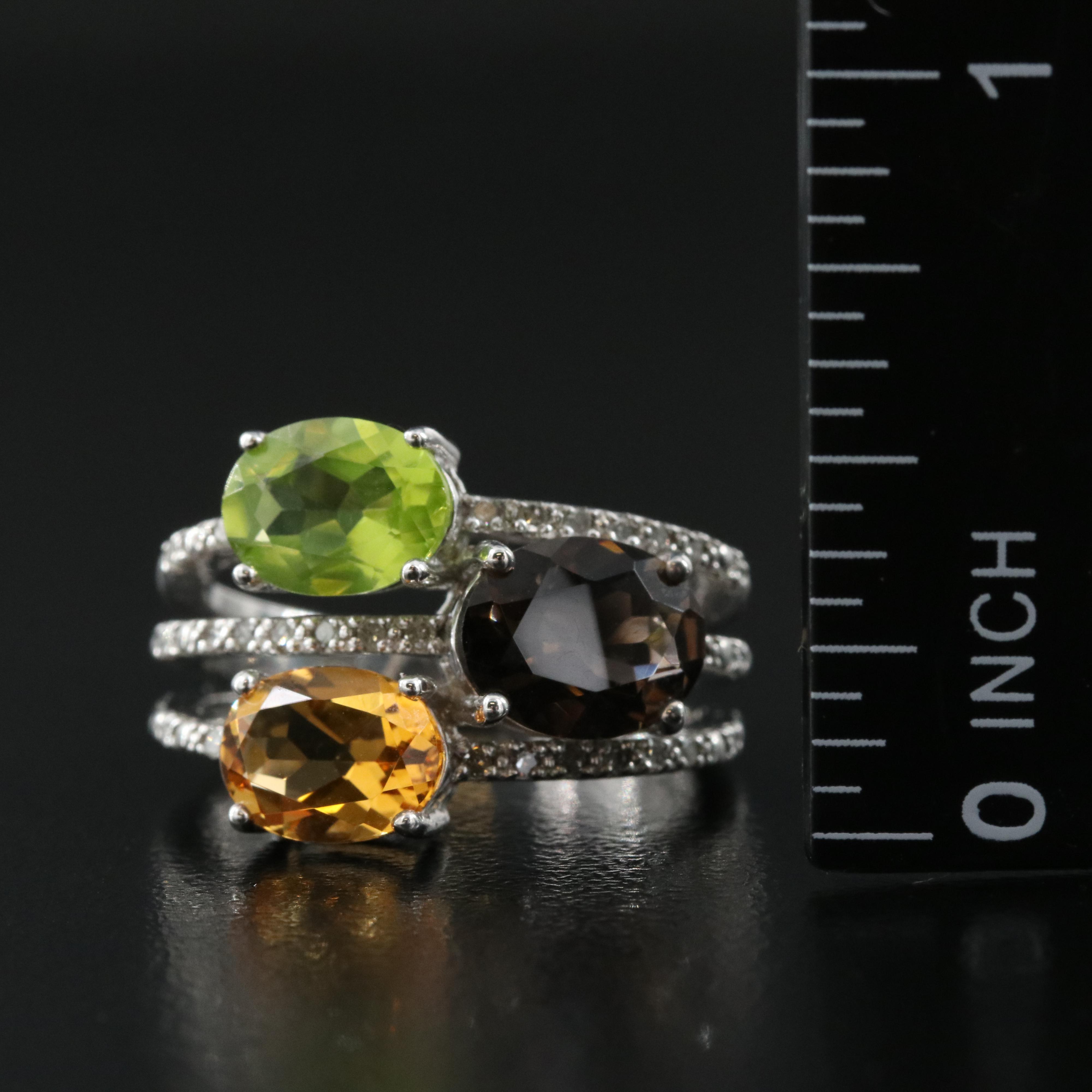 Sterling Ring Including Smoky Quartz, Citrine and Diamond