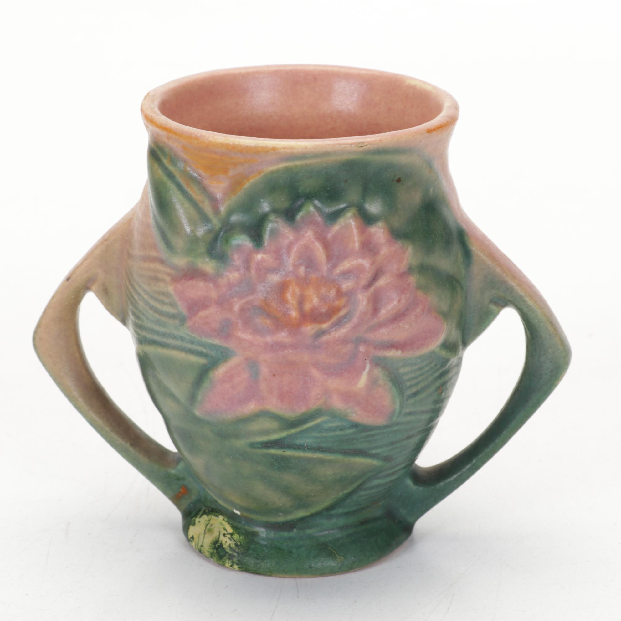Roseville Dogwood and Waterlily Vases with Hull Pottery Vase
