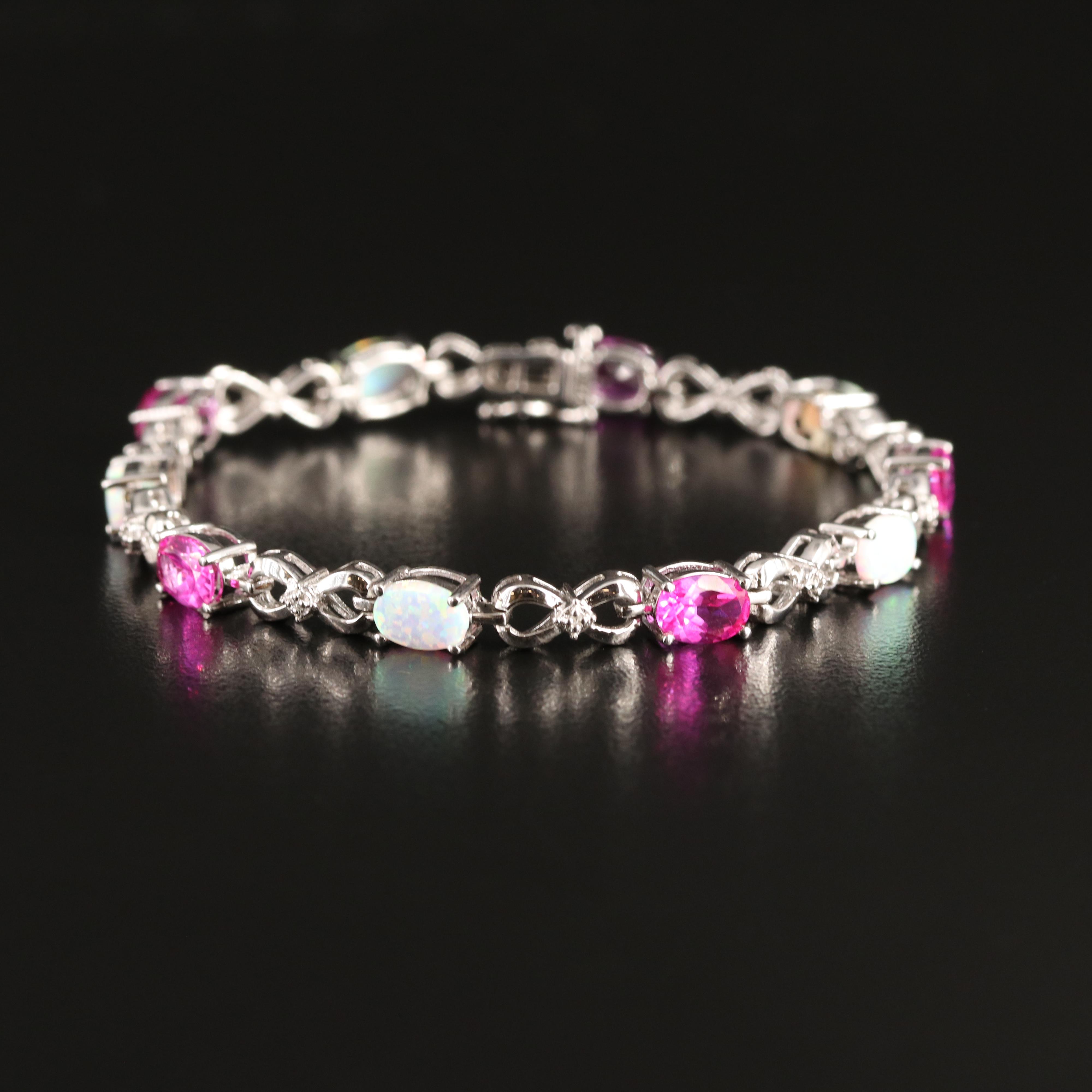 Sterling Opal, Sapphire and Diamond Infinity Link Bracelet