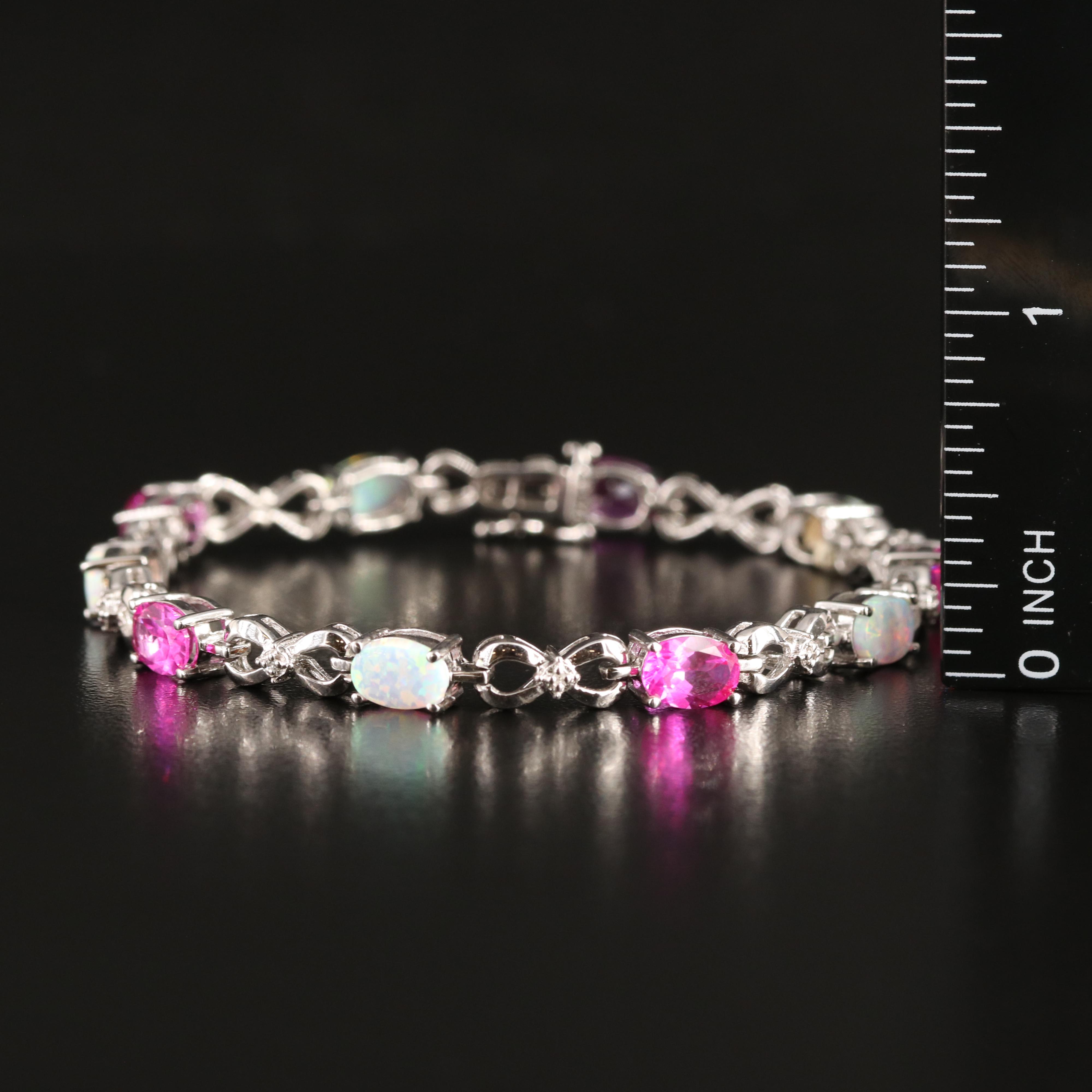 Sterling Opal, Sapphire and Diamond Infinity Link Bracelet