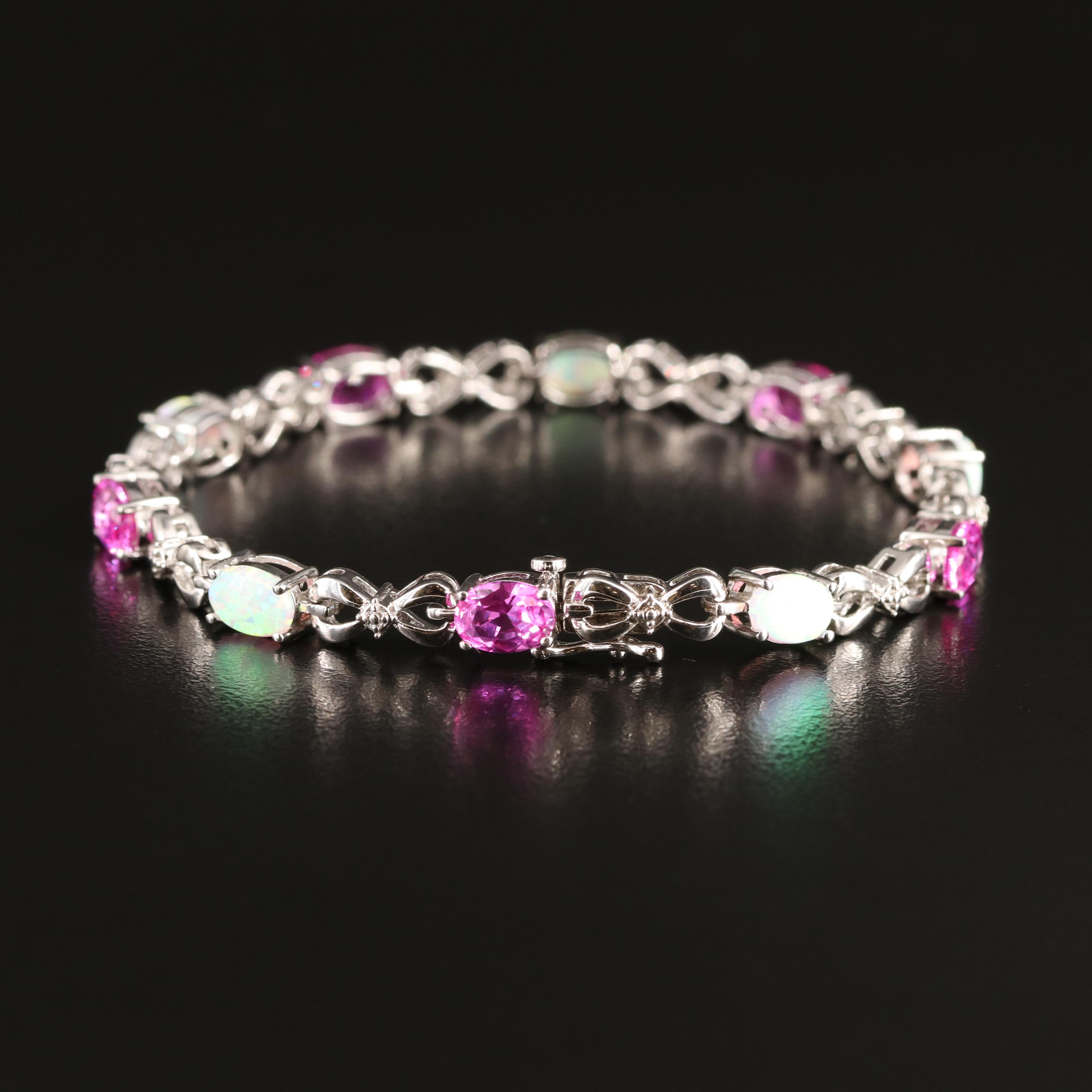 Sterling Opal, Sapphire and Diamond Infinity Link Bracelet