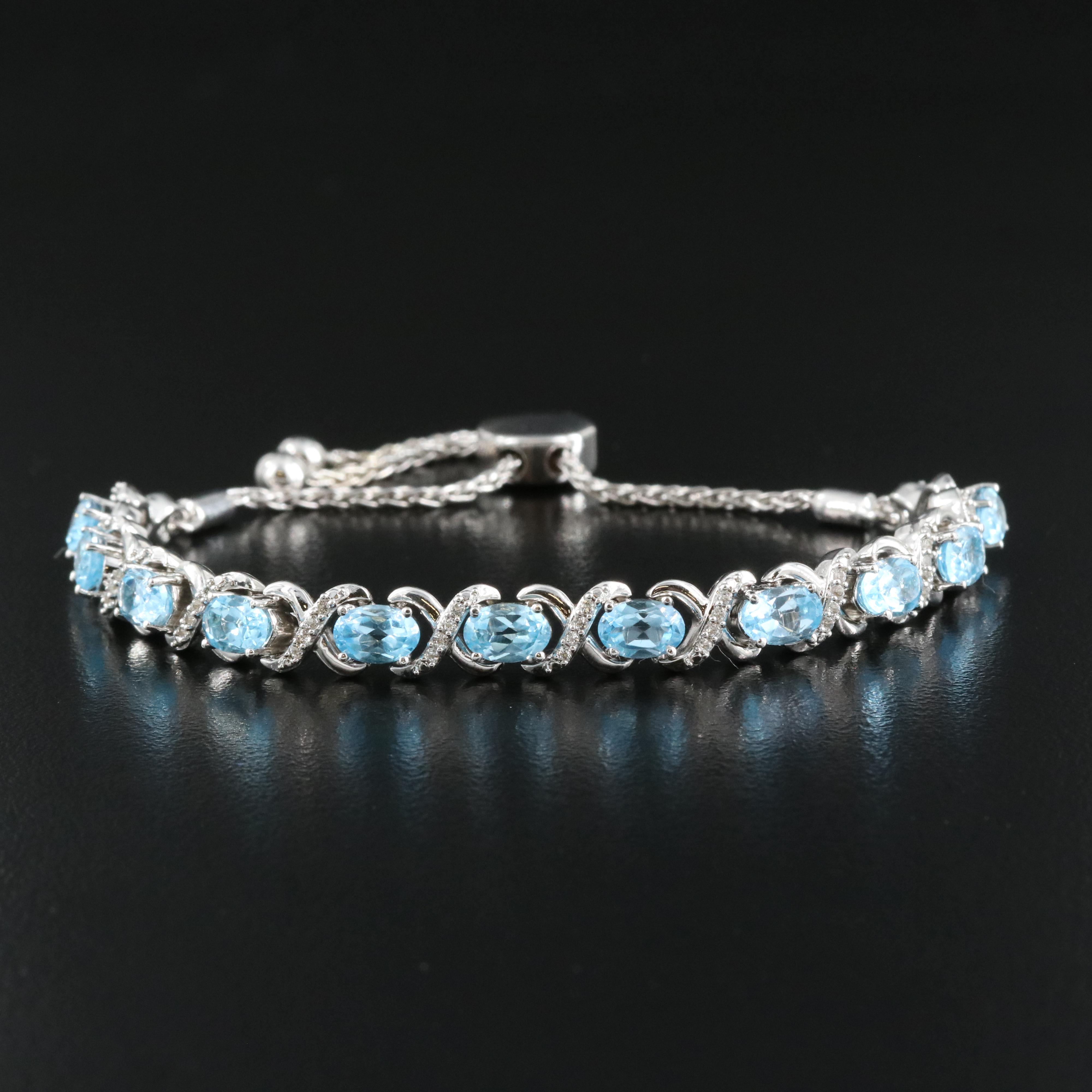 Sterling Topaz and Sapphire Bolo Bracelet
