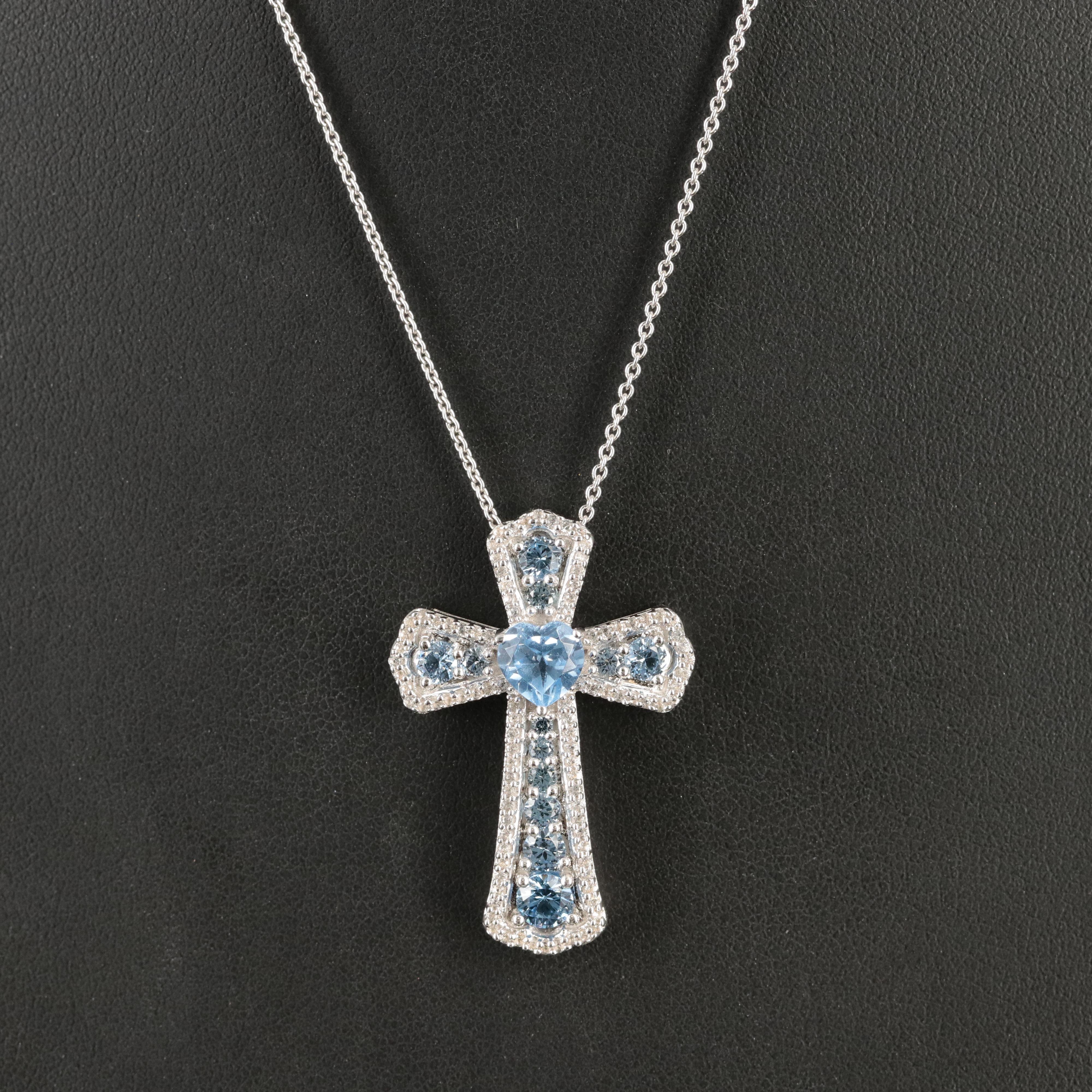 Sterling Spinel and Sapphire Cross Pendant Necklace