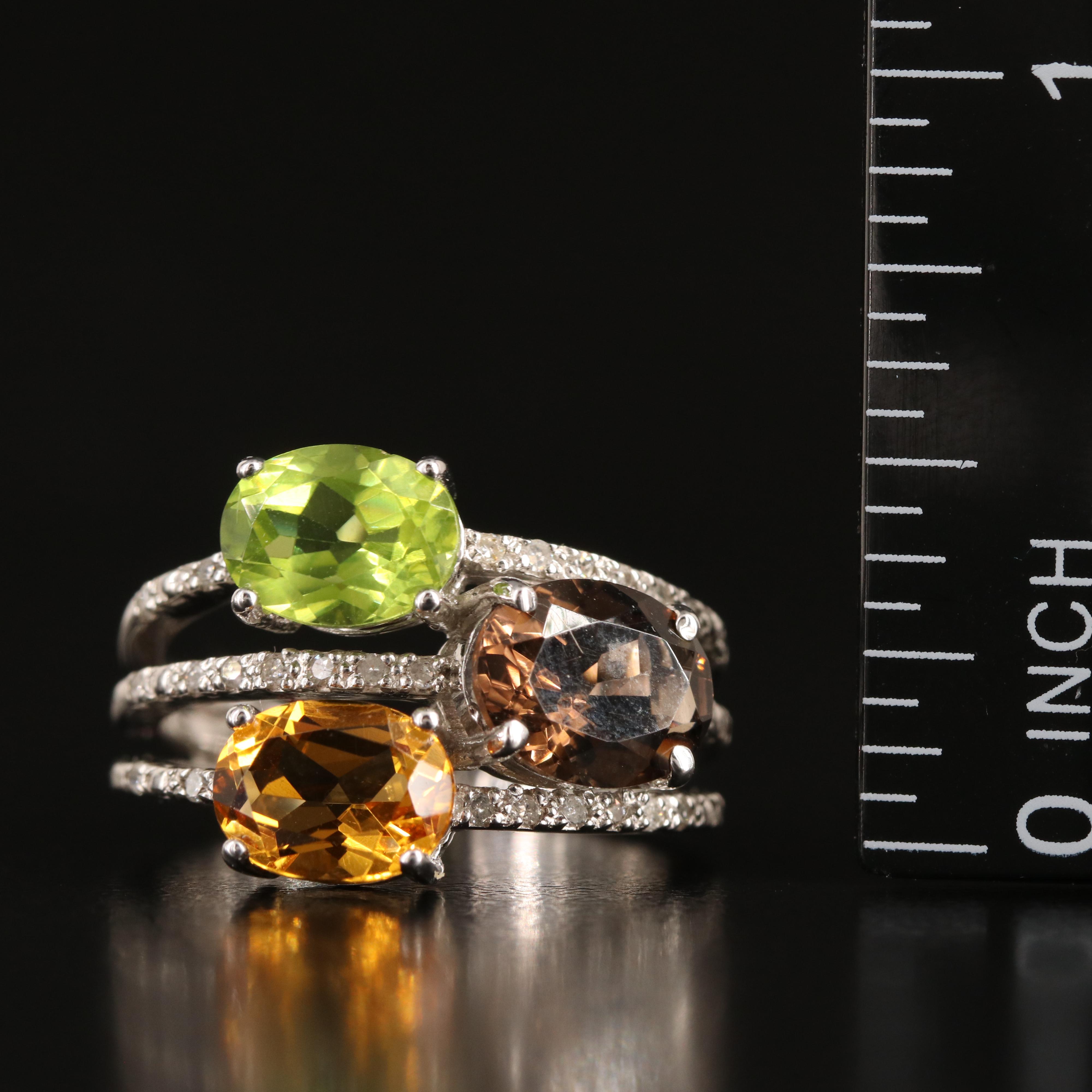 Sterling Peridot, Diamond and Gemstone Ring
