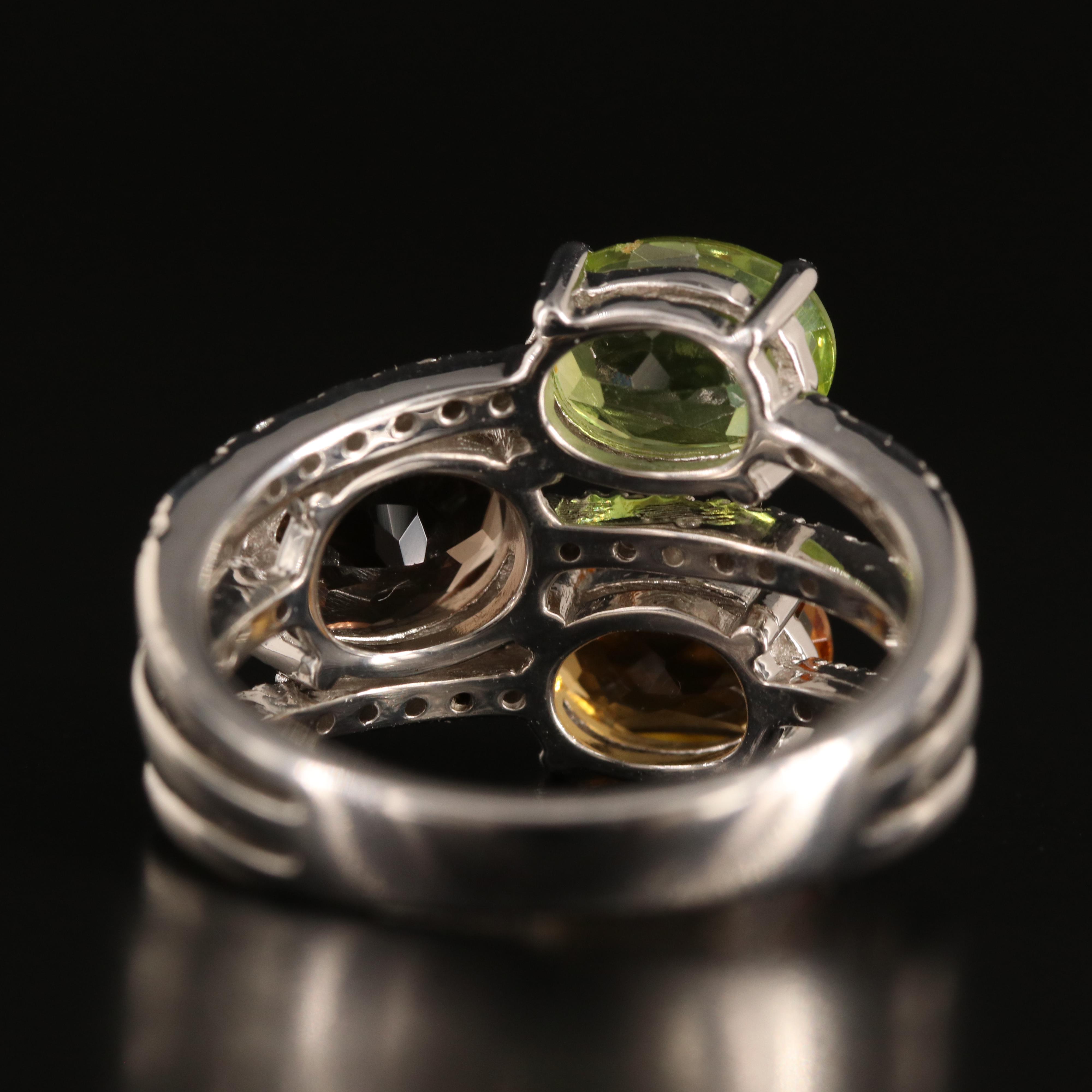 Sterling Peridot, Diamond and Gemstone Ring