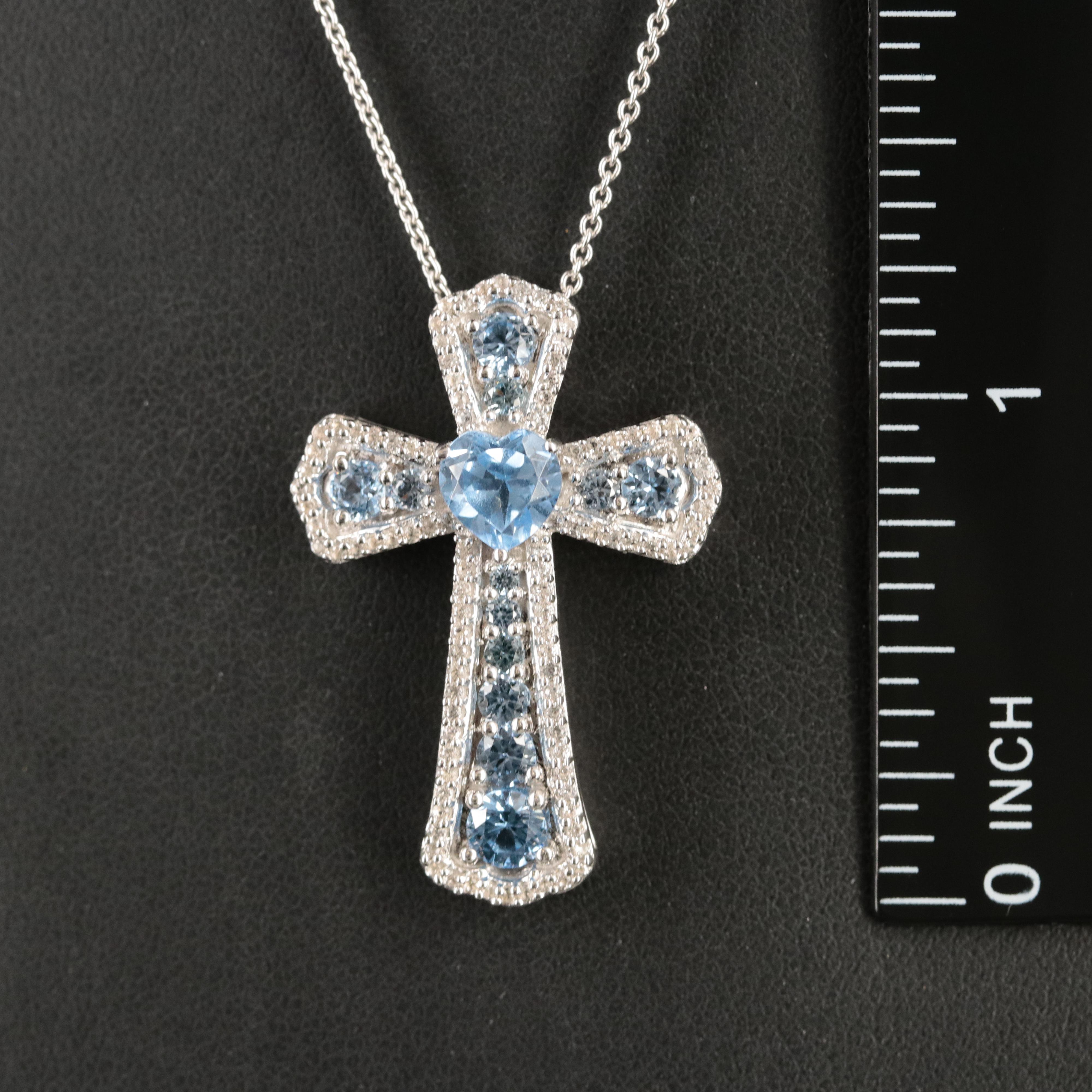 Sterling Spinel and Sapphire Cross Pendant Necklace