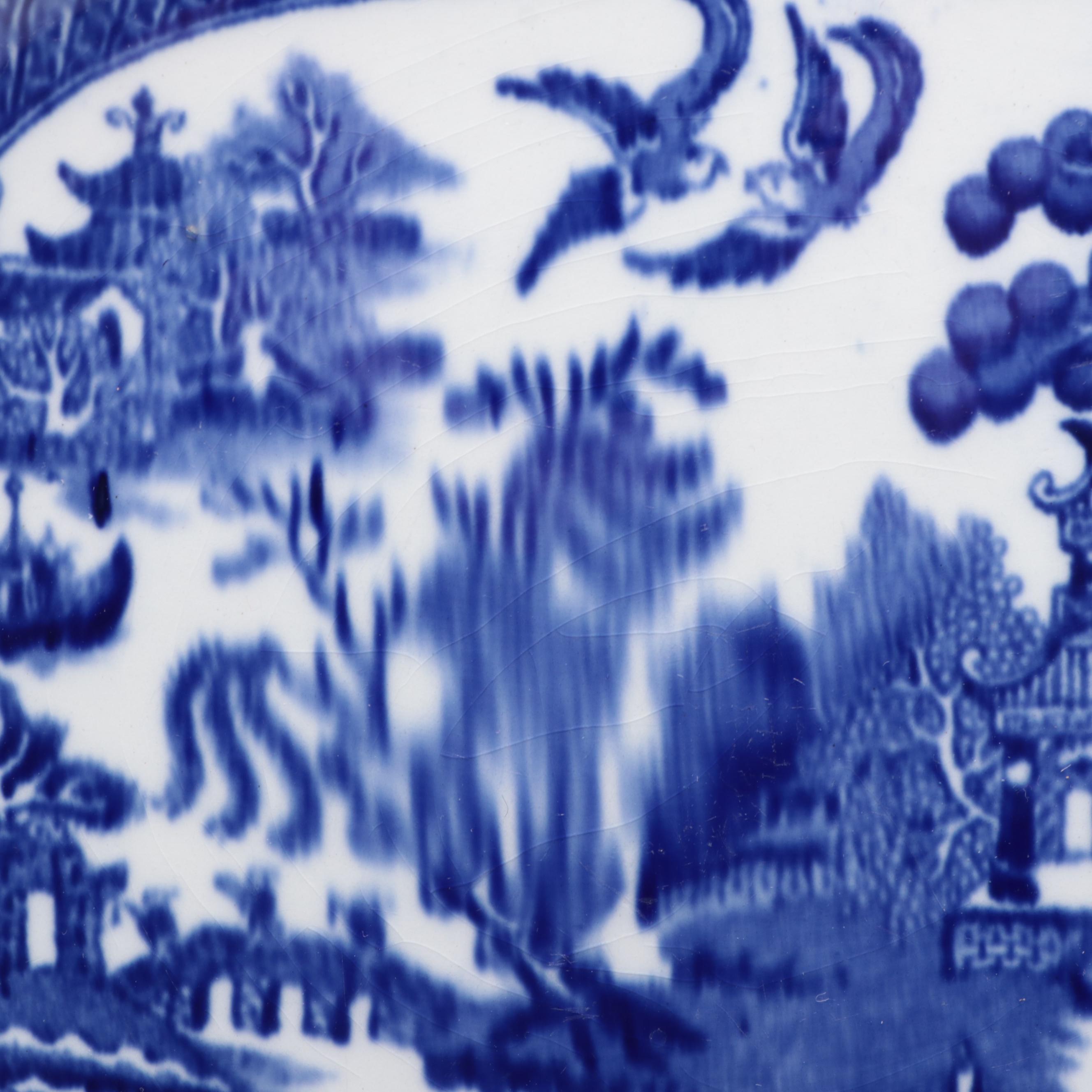 Doulton Burslem "Willow" Platter and Other Blue Willow Pattern Tableware