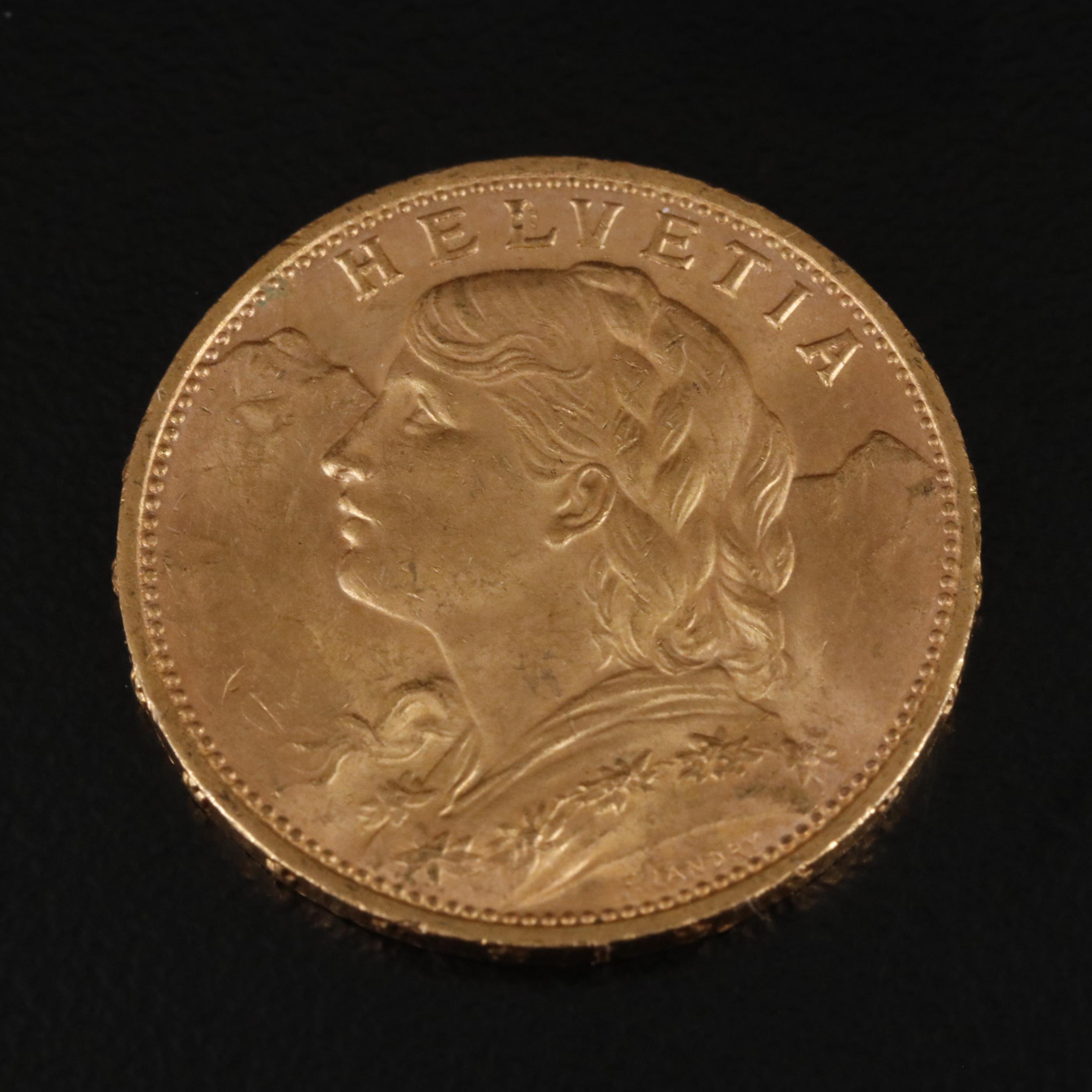 1930-B Switzerland Twenty Francs Gold Coin
