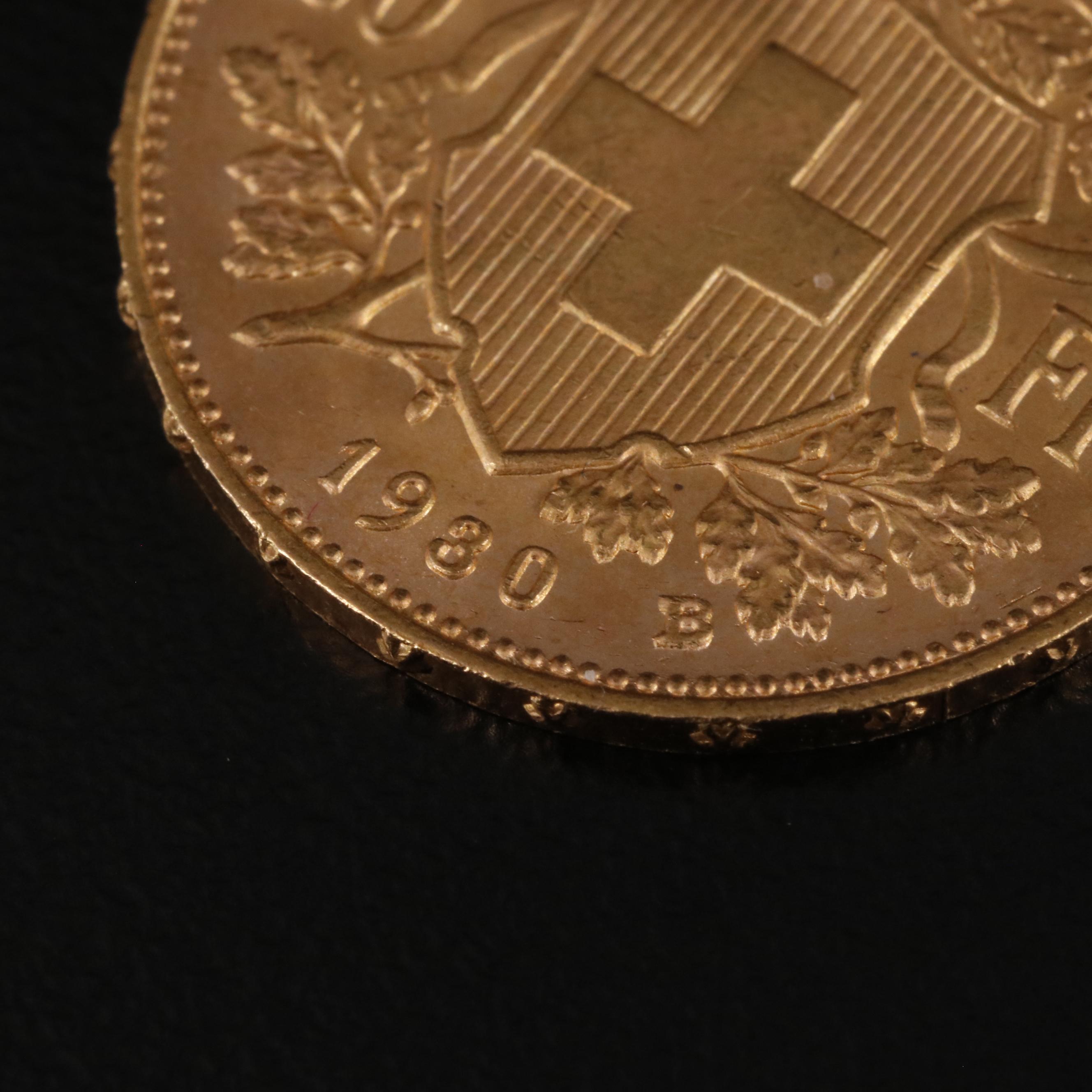 1930-B Switzerland Twenty Francs Gold Coin