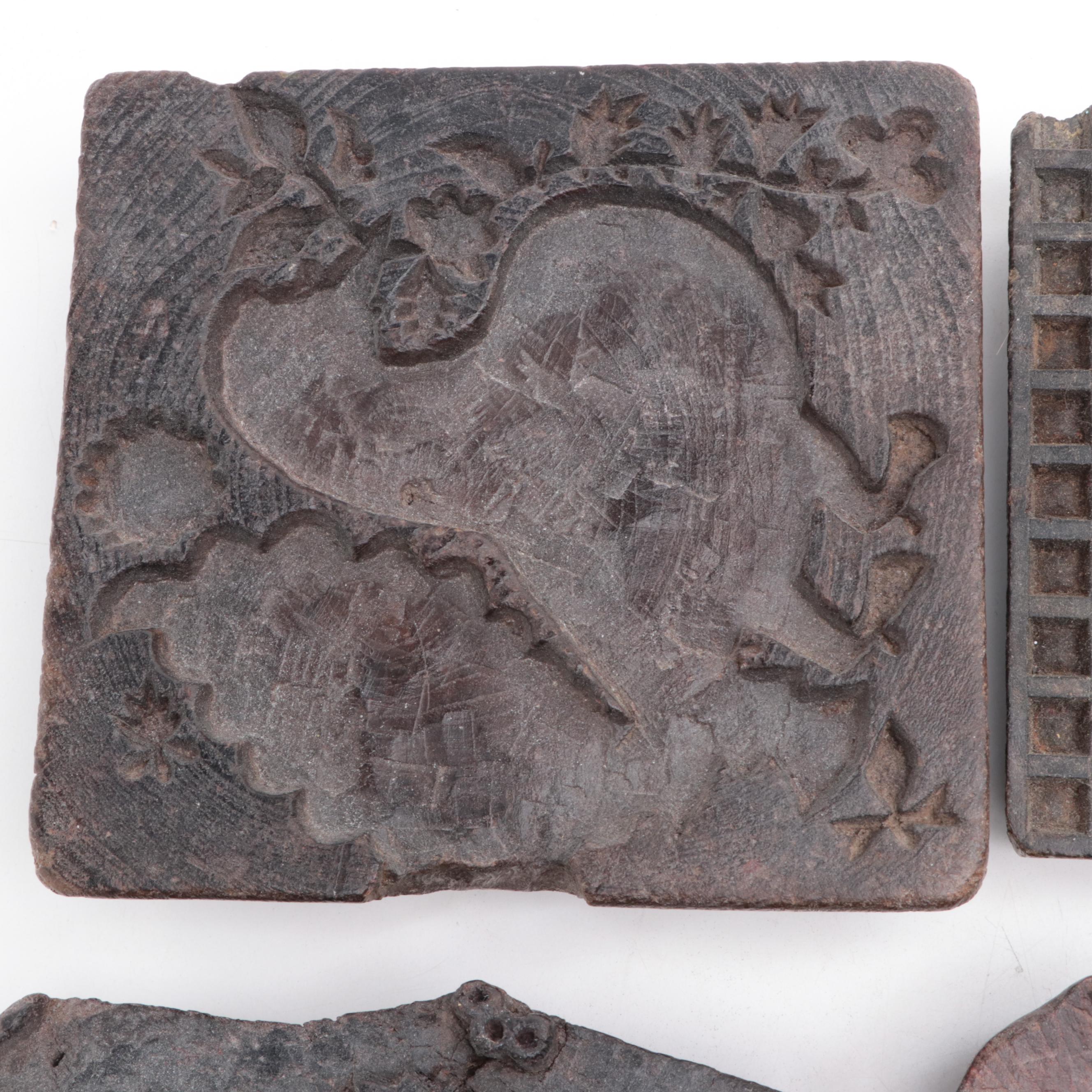 12 Hand-Carved Wooden Fabric Print Block Fragments Wall Décor