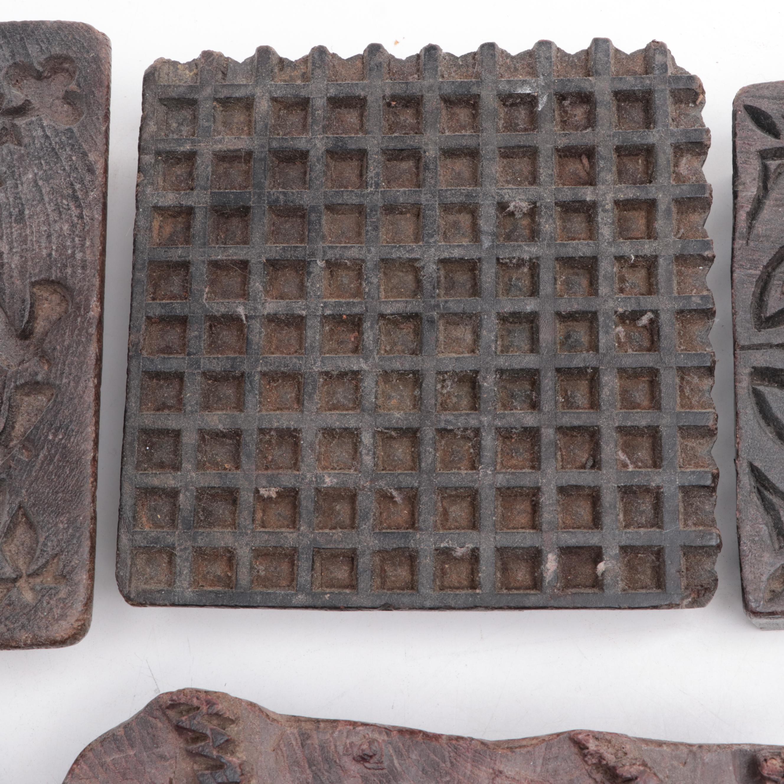 12 Hand-Carved Wooden Fabric Print Block Fragments Wall Décor