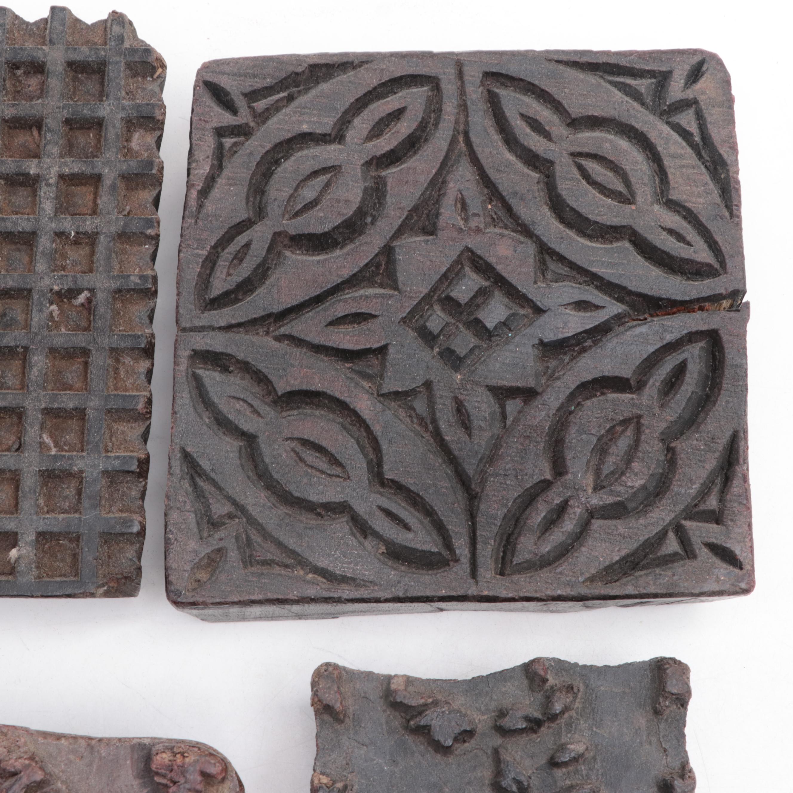 12 Hand-Carved Wooden Fabric Print Block Fragments Wall Décor