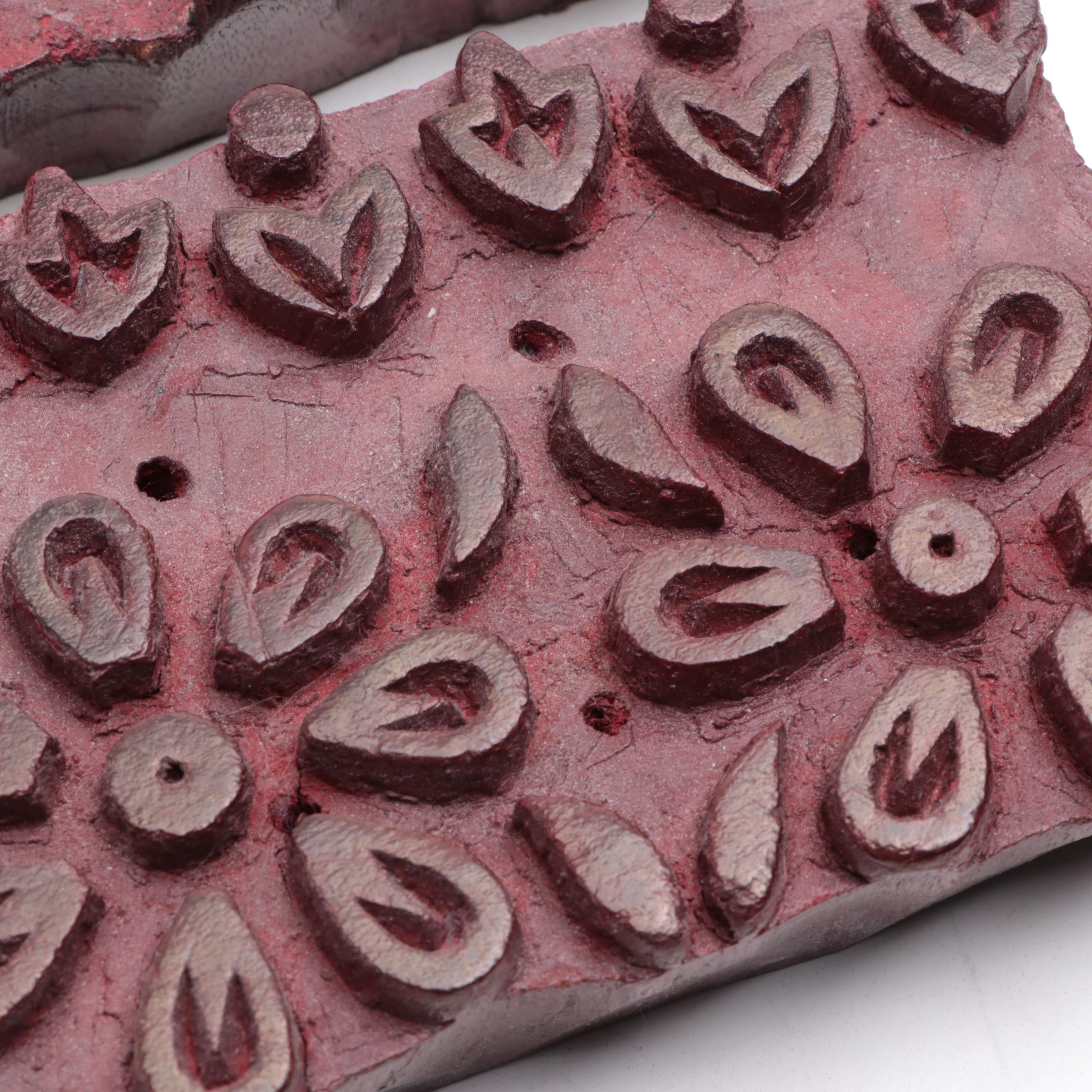 12 Hand-Carved Wooden Fabric Print Block Fragments Wall Décor