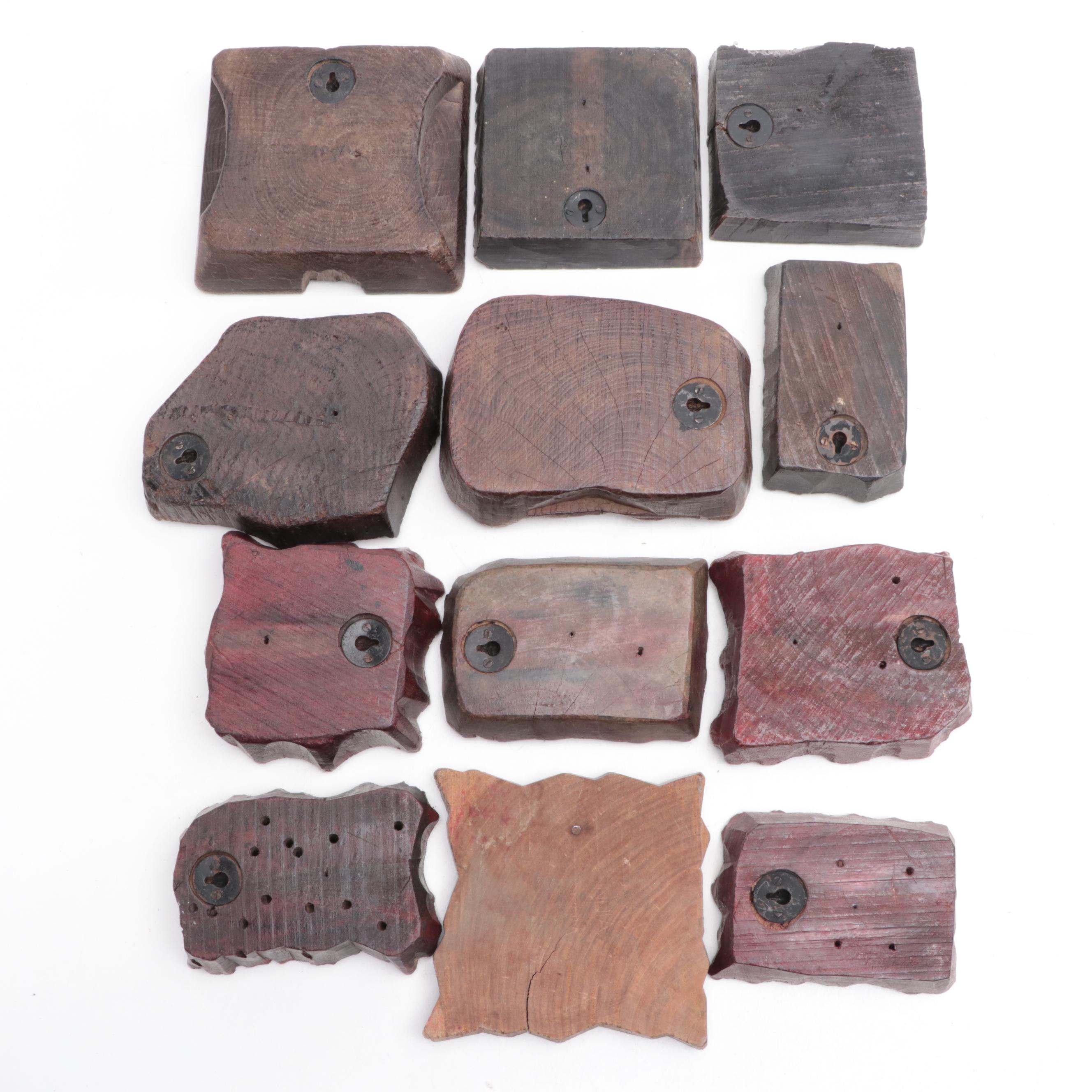 12 Hand-Carved Wooden Fabric Print Block Fragments Wall Décor