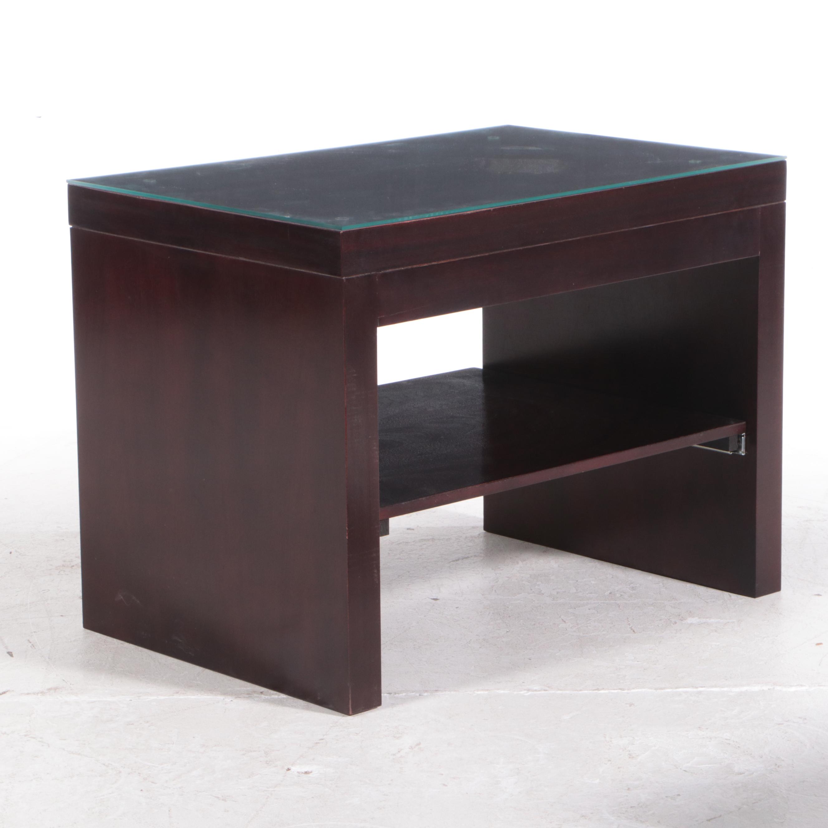 Pair of Barbara Barry for Baker Furniture Mahogany Two-Tier Nightstands