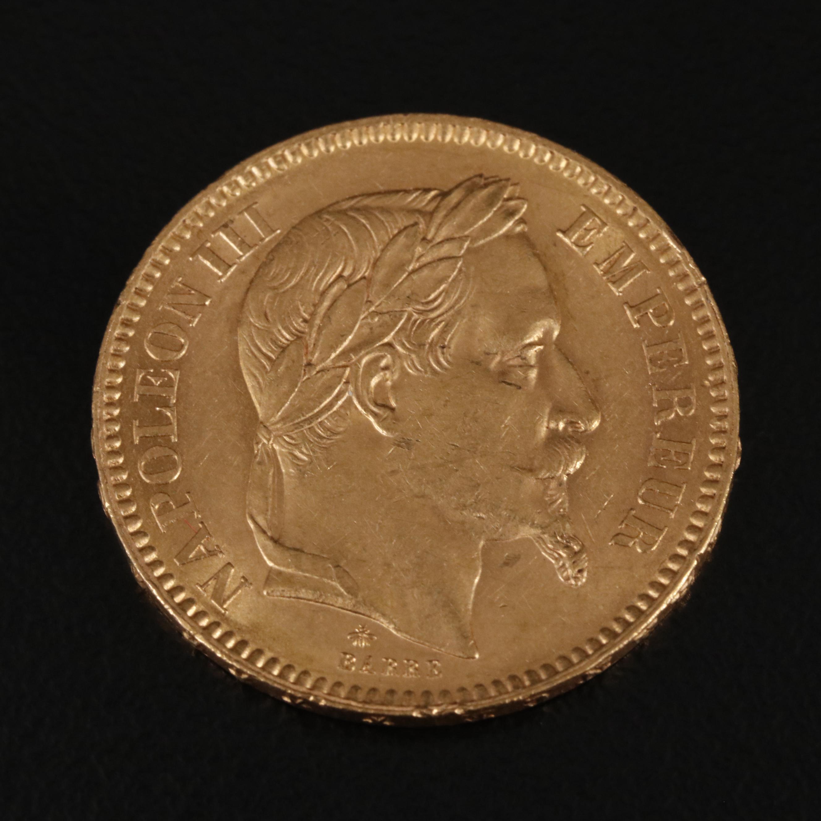 1863-A France Twenty Francs Gold Coin