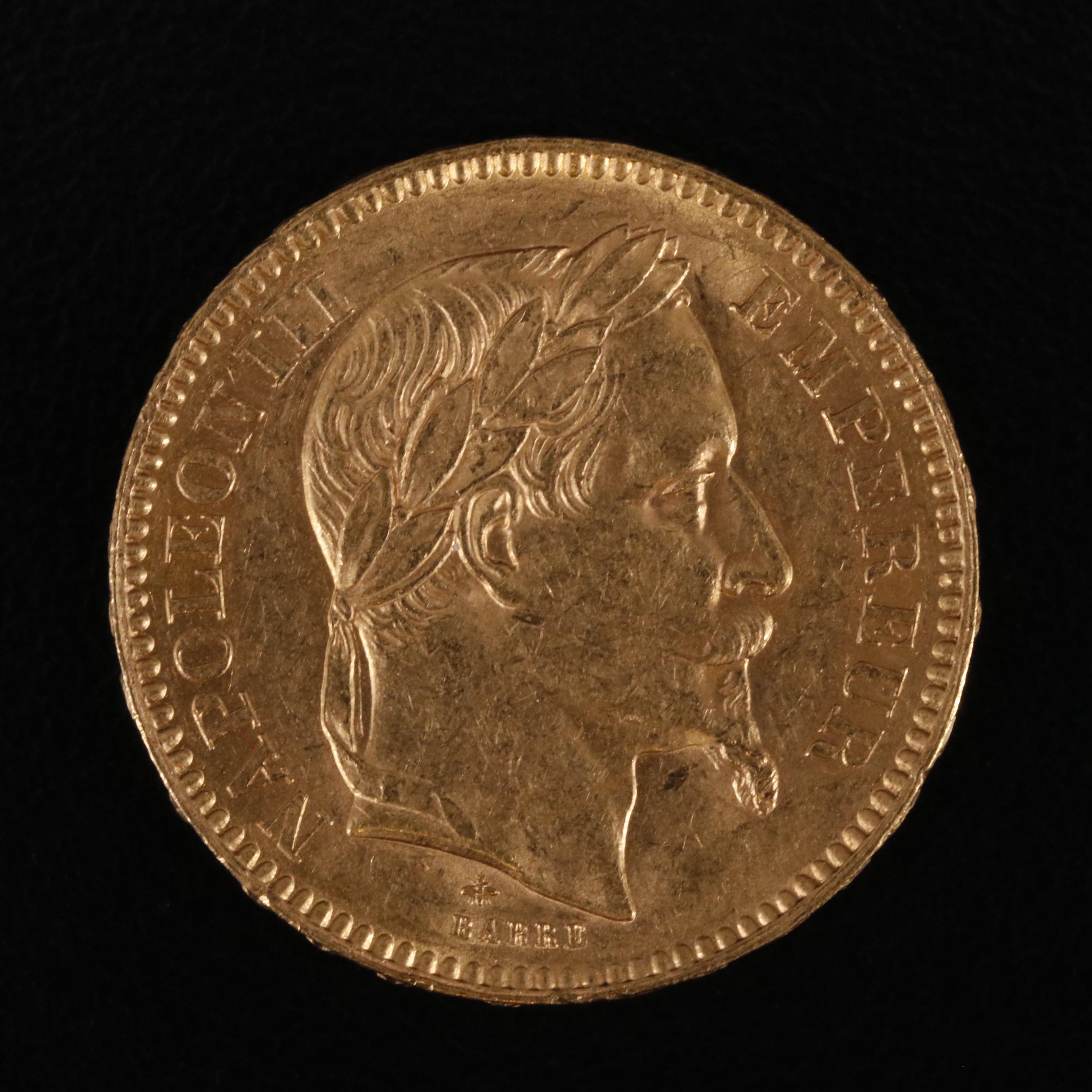 1863-A France Twenty Francs Gold Coin