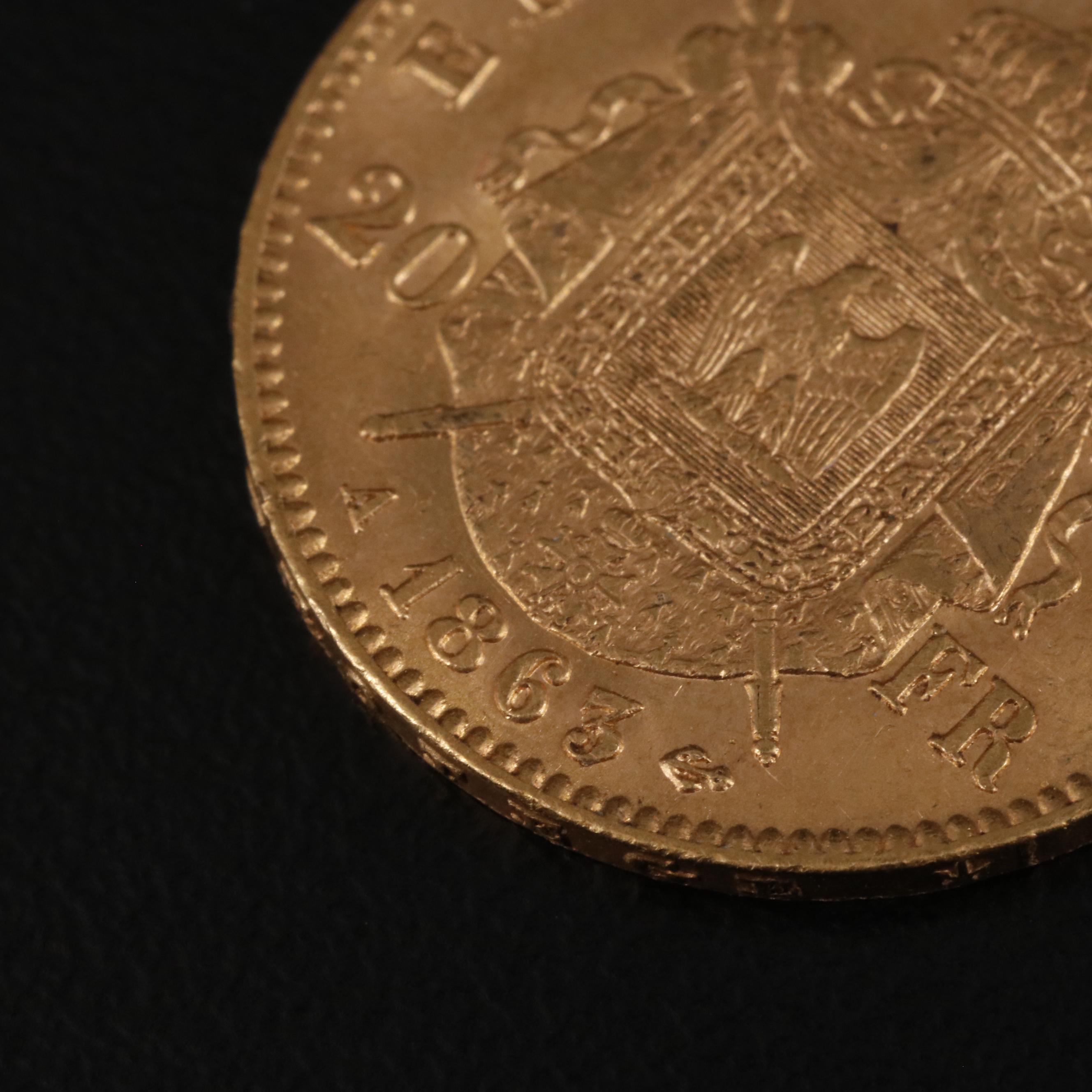 1863-A France Twenty Francs Gold Coin